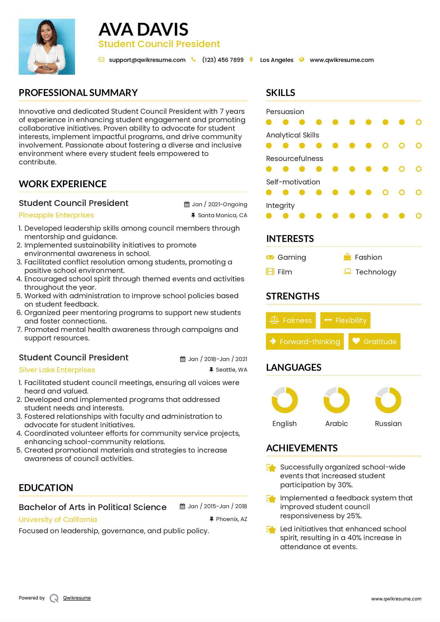 Student Council President Resume Model