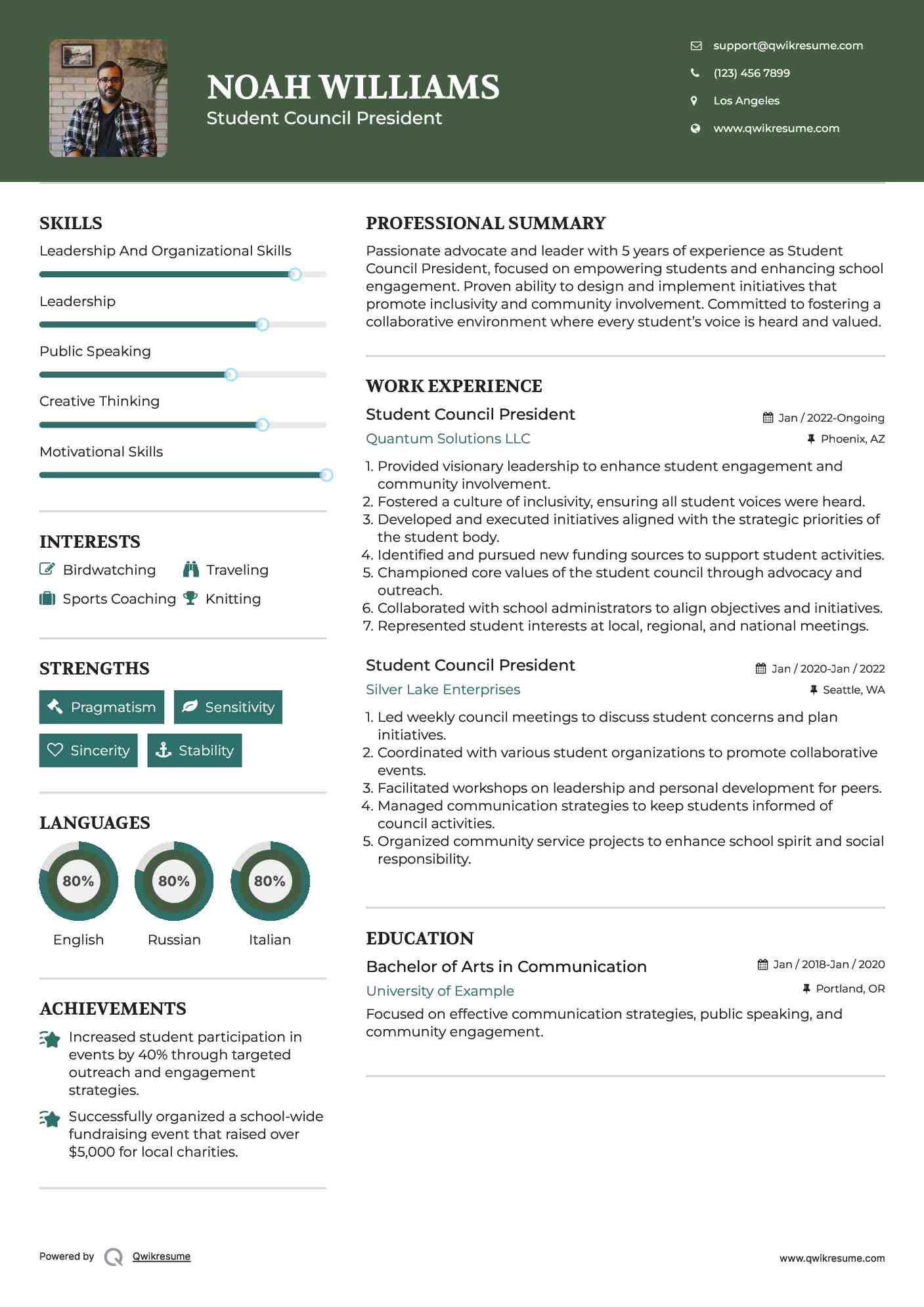 Student Council President Resume Format