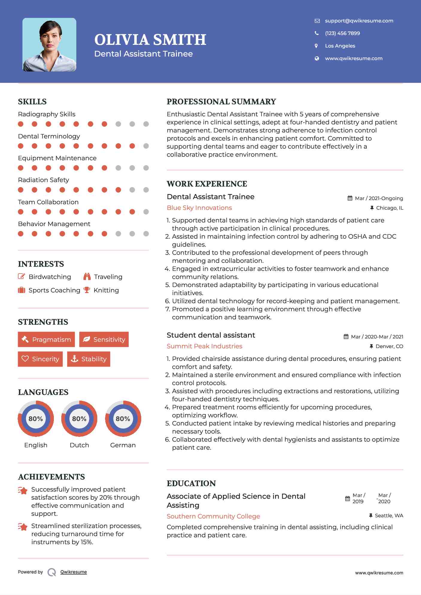 Dental Assistant Trainee Resume Template
