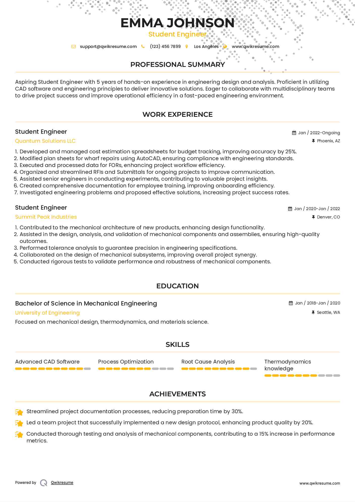 Student Engineer Resume Example