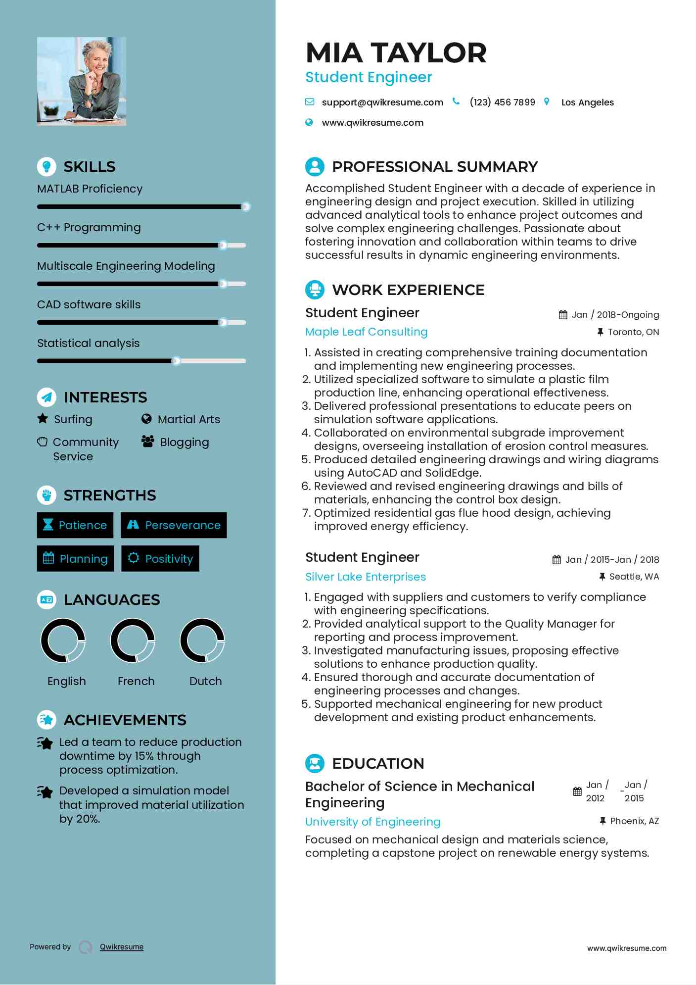 Student Engineer Resume Template