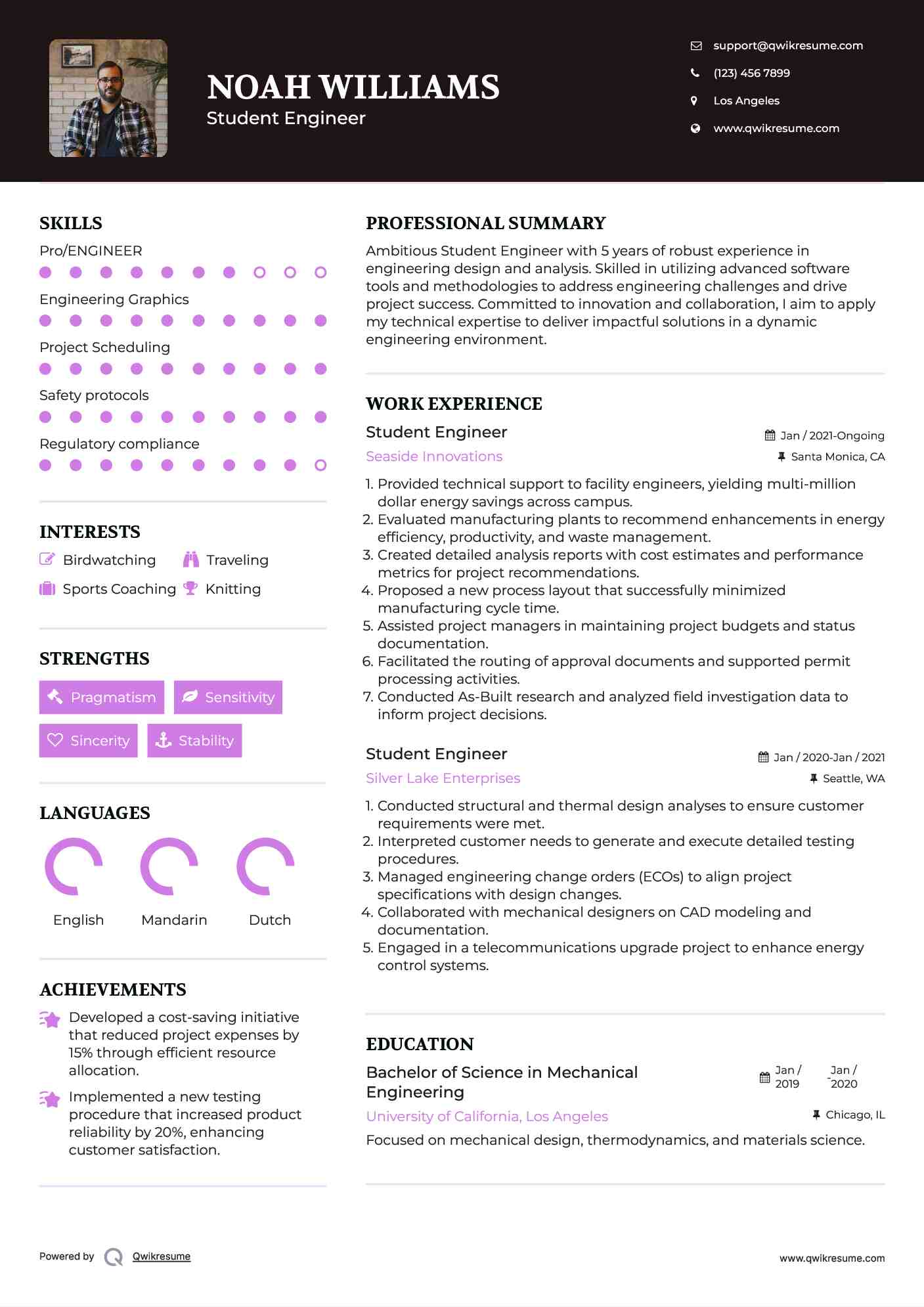 Student Engineer Resume Sample