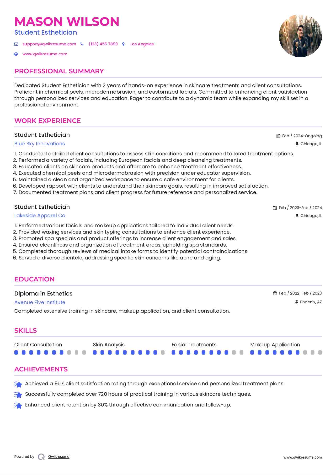 Student Esthetician Resume Example
