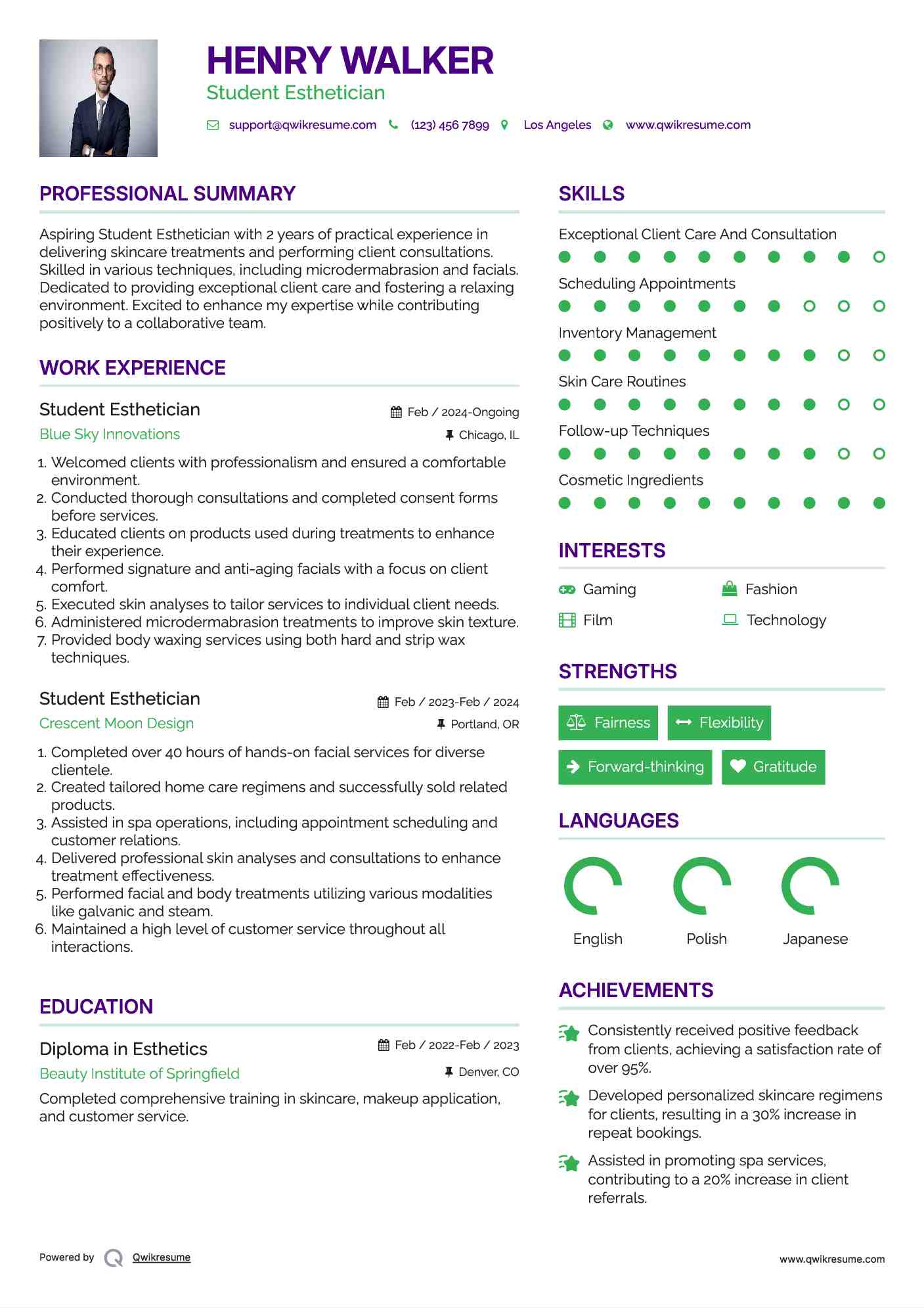 Student Esthetician Resume Template
