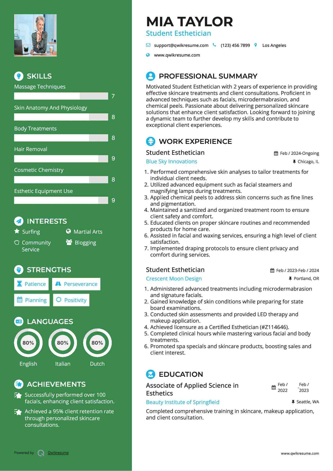 Student Esthetician Resume Template