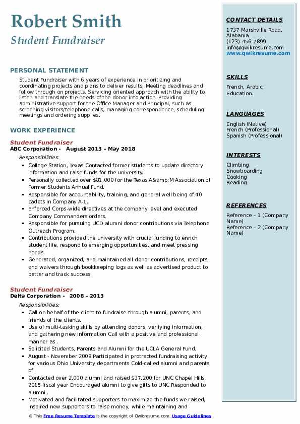 Student Fundraiser Resume Samples - Student Fundraiser 1666004492 Pdf