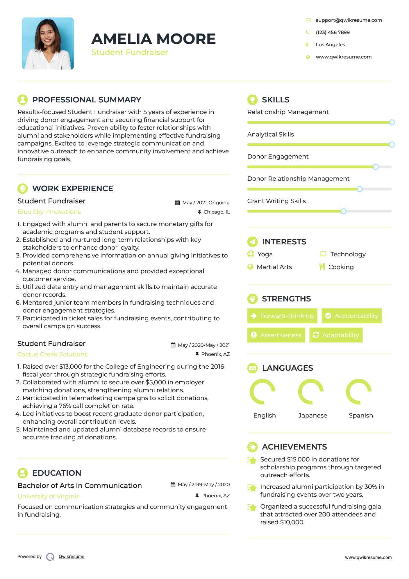 Student Fundraiser Resume Template