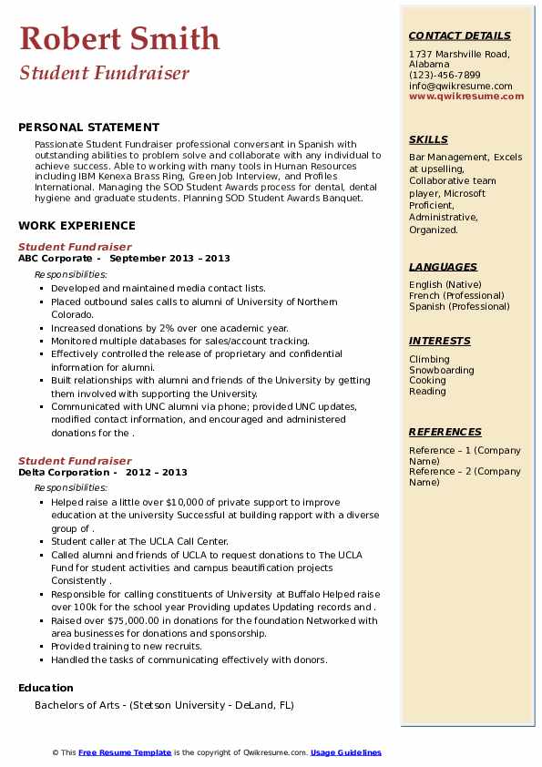 Student Fundraiser Resume Samples - Student Fundraiser 1666004768 Pdf