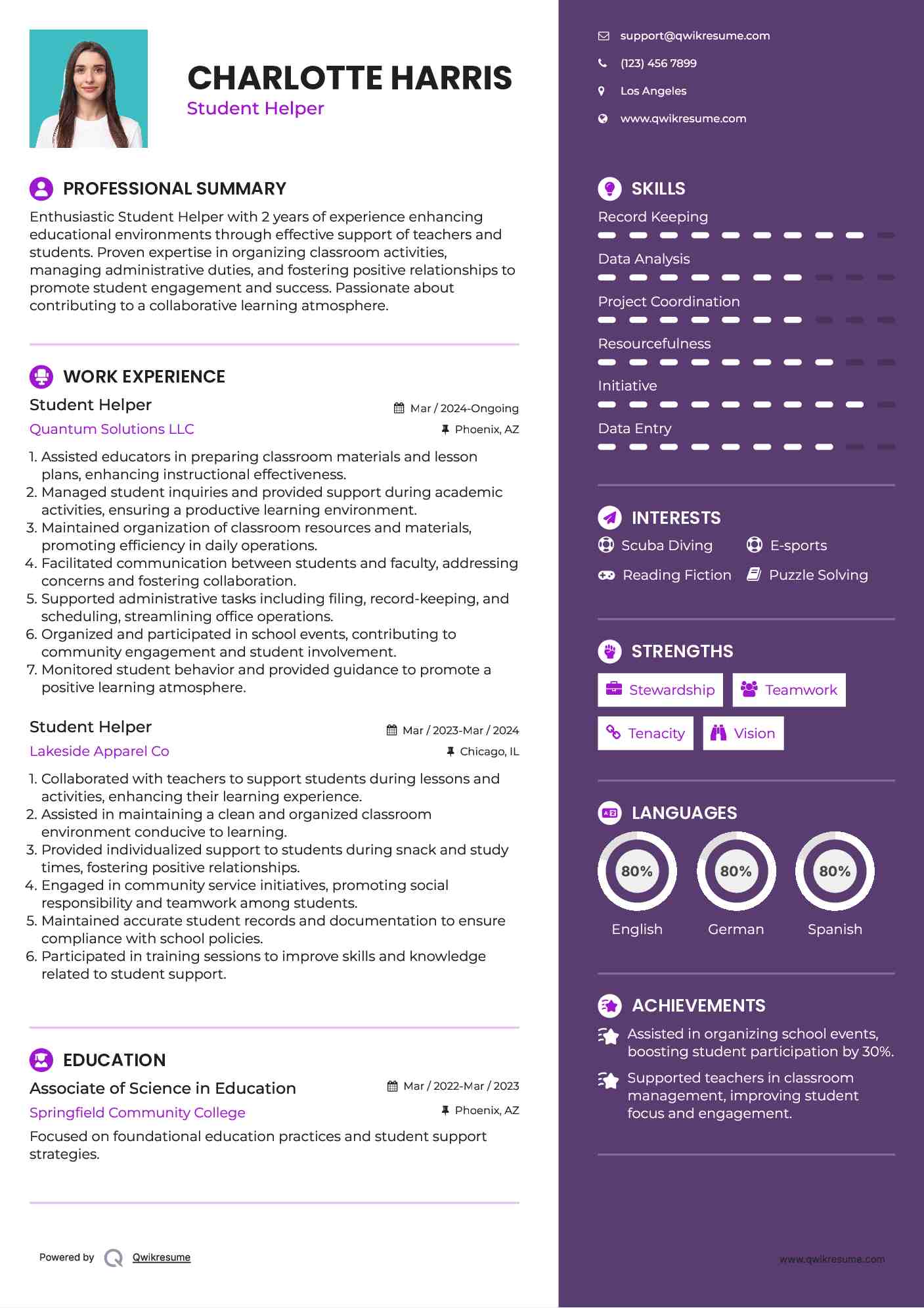 Student Helper Resume Template