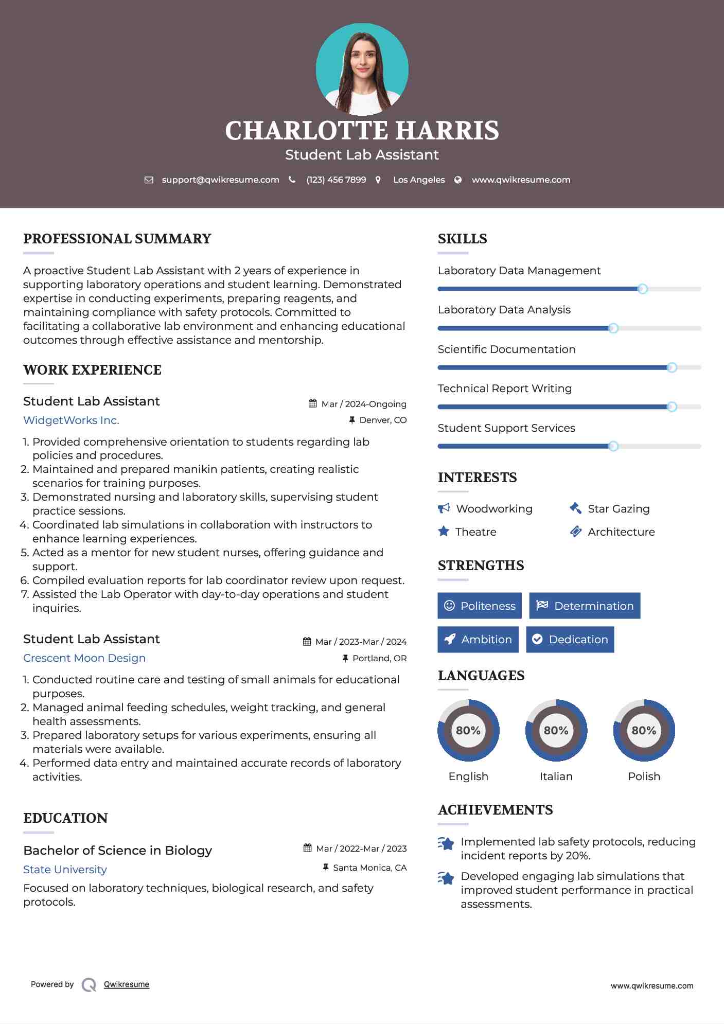 Student Lab Assistant Resume Format