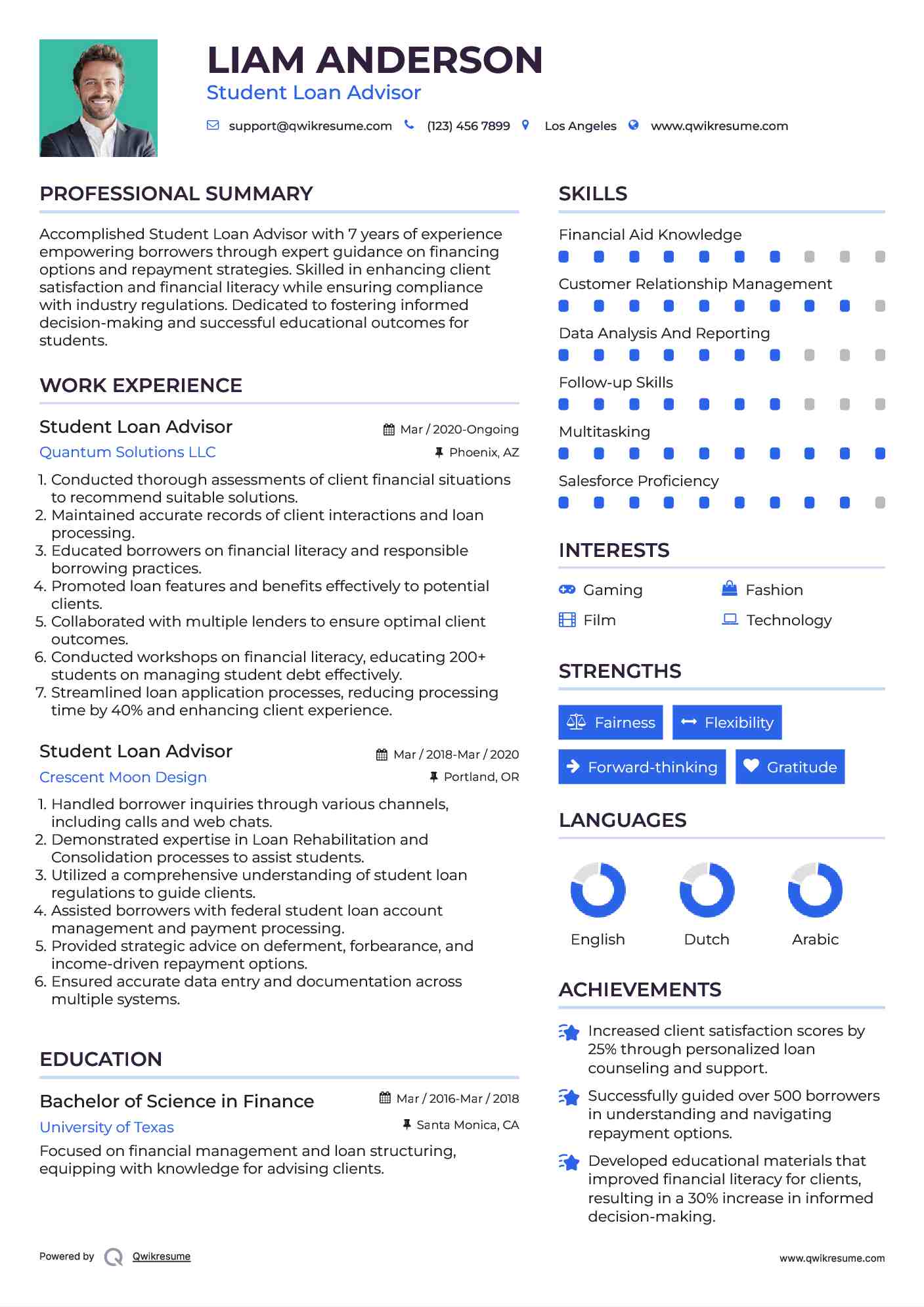 Student Loan Advisor Resume Model