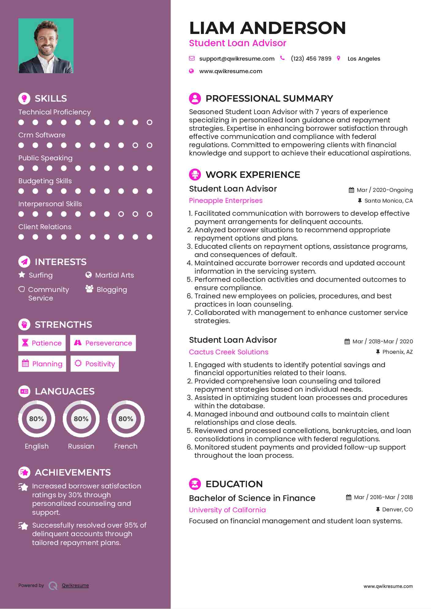 Student Loan Advisor Resume Sample