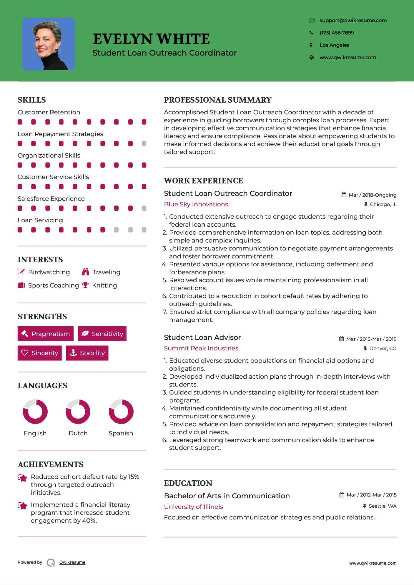 Student Loan Outreach Coordinator Resume Sample