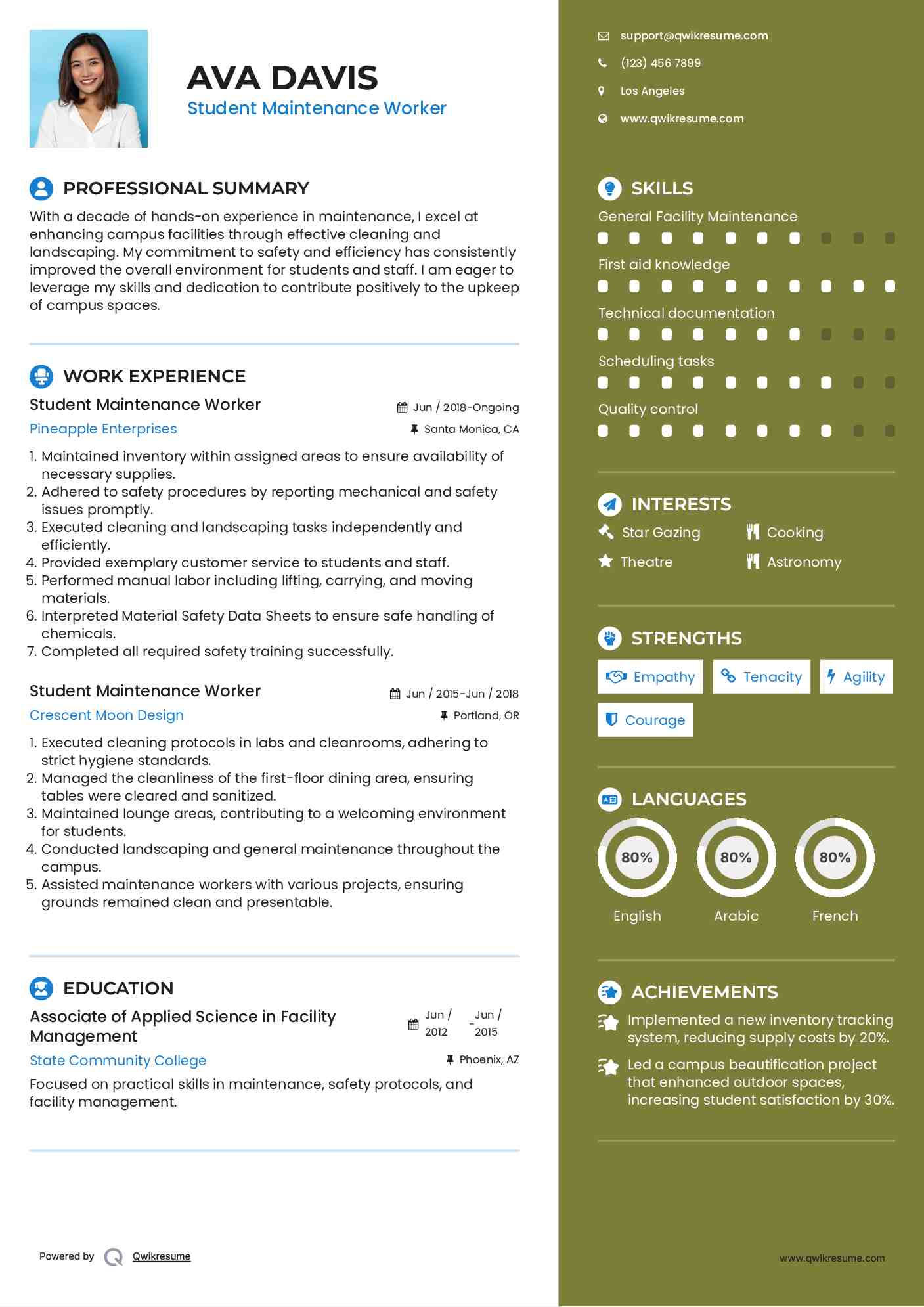 Student Maintenance Worker Resume Template