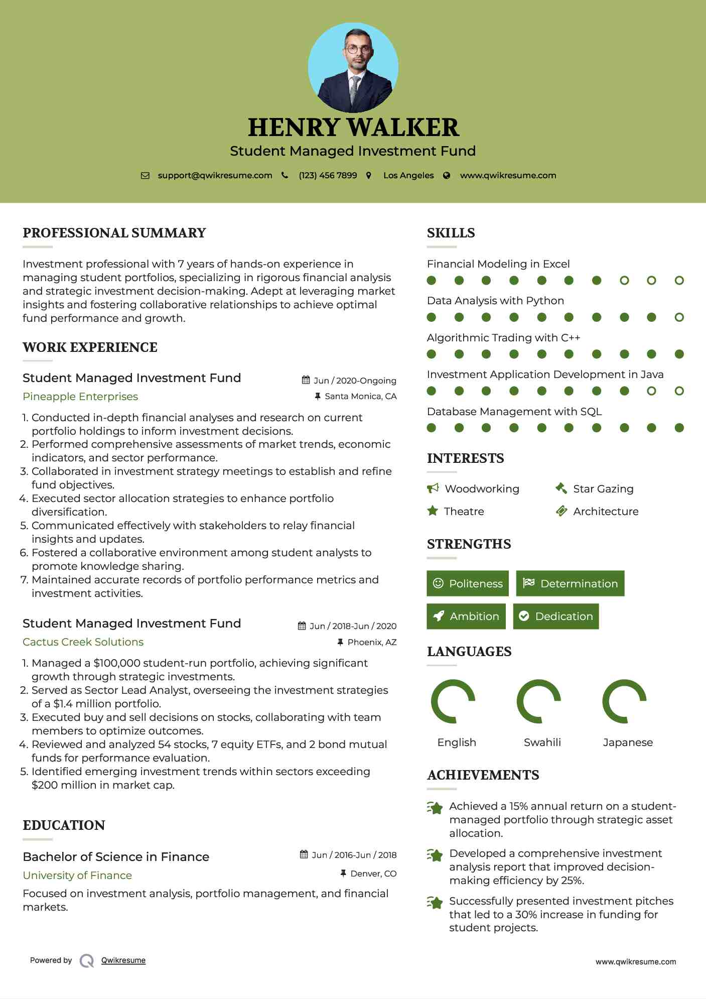 Student Managed Investment Fund Resume Format