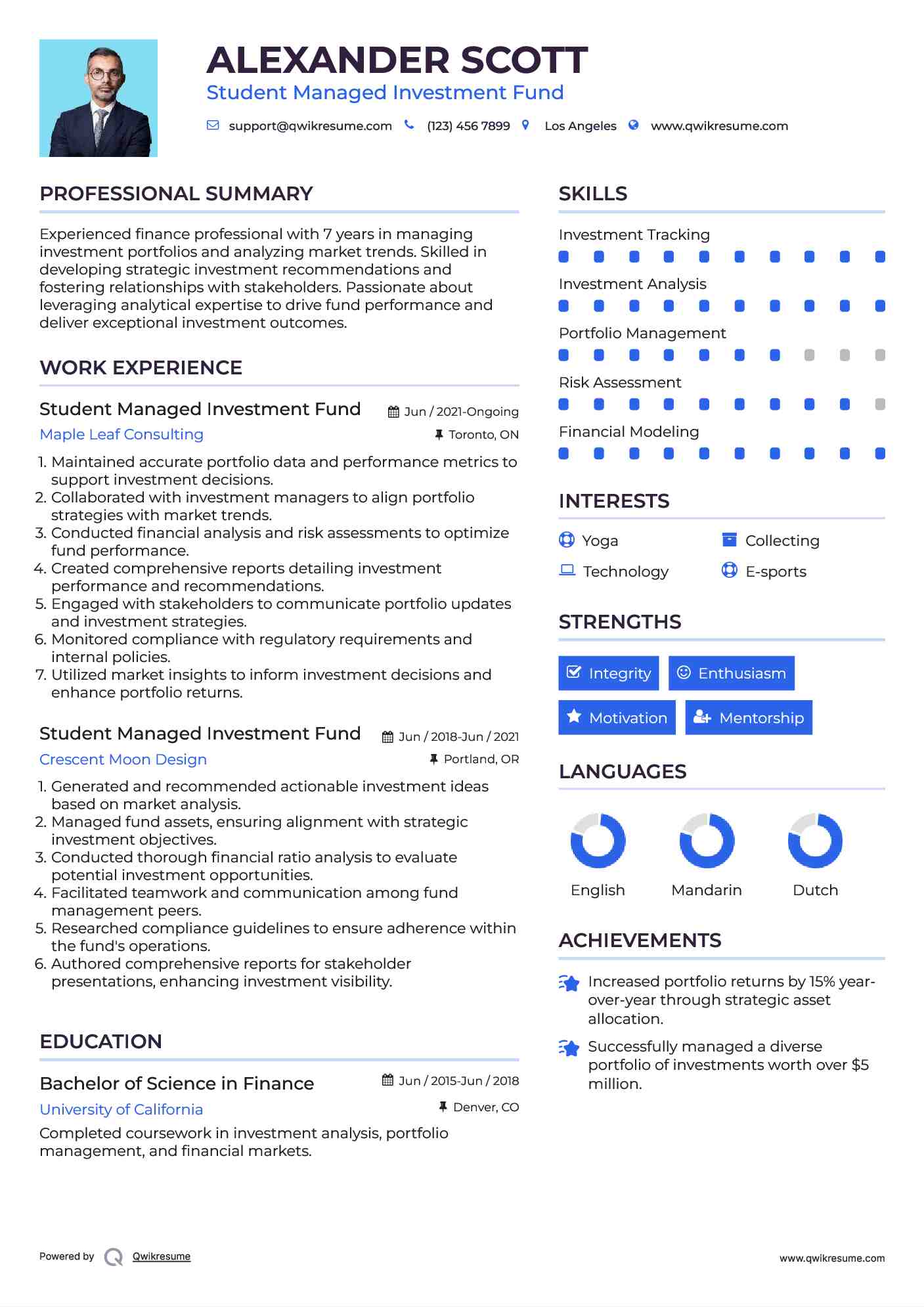 Student Managed Investment Fund Resume Template