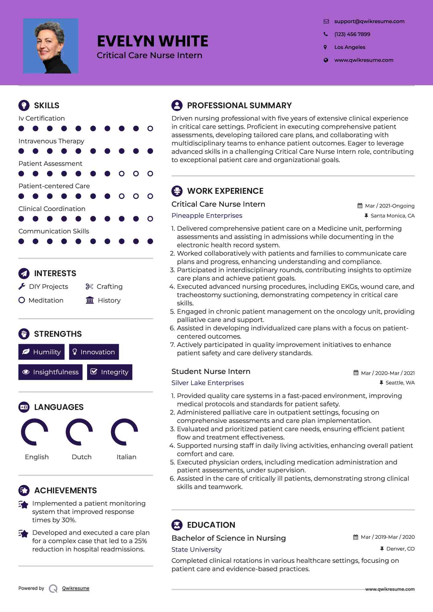 Critical Care Nurse Intern Resume Template