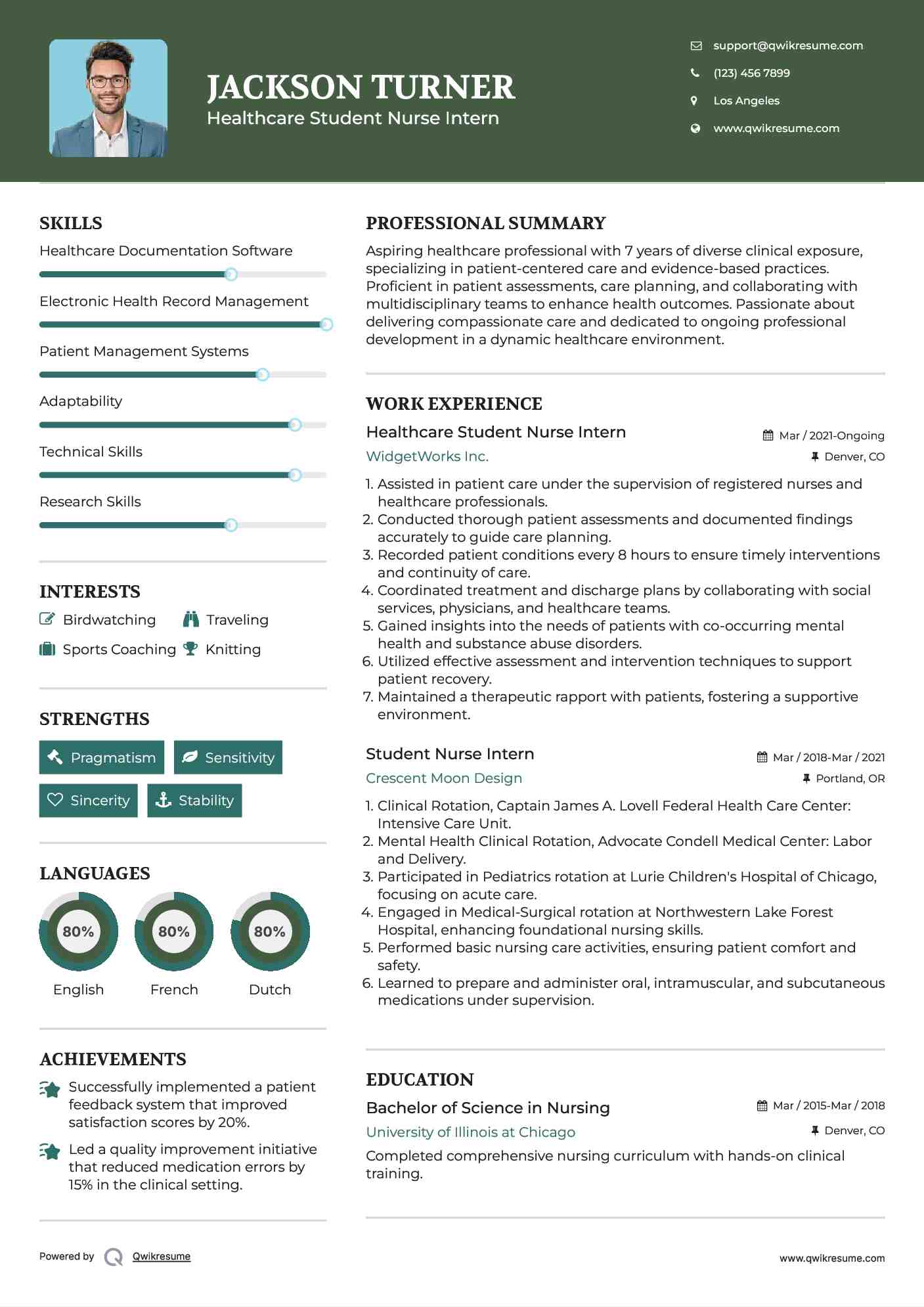 Healthcare Student Nurse Intern Resume Model