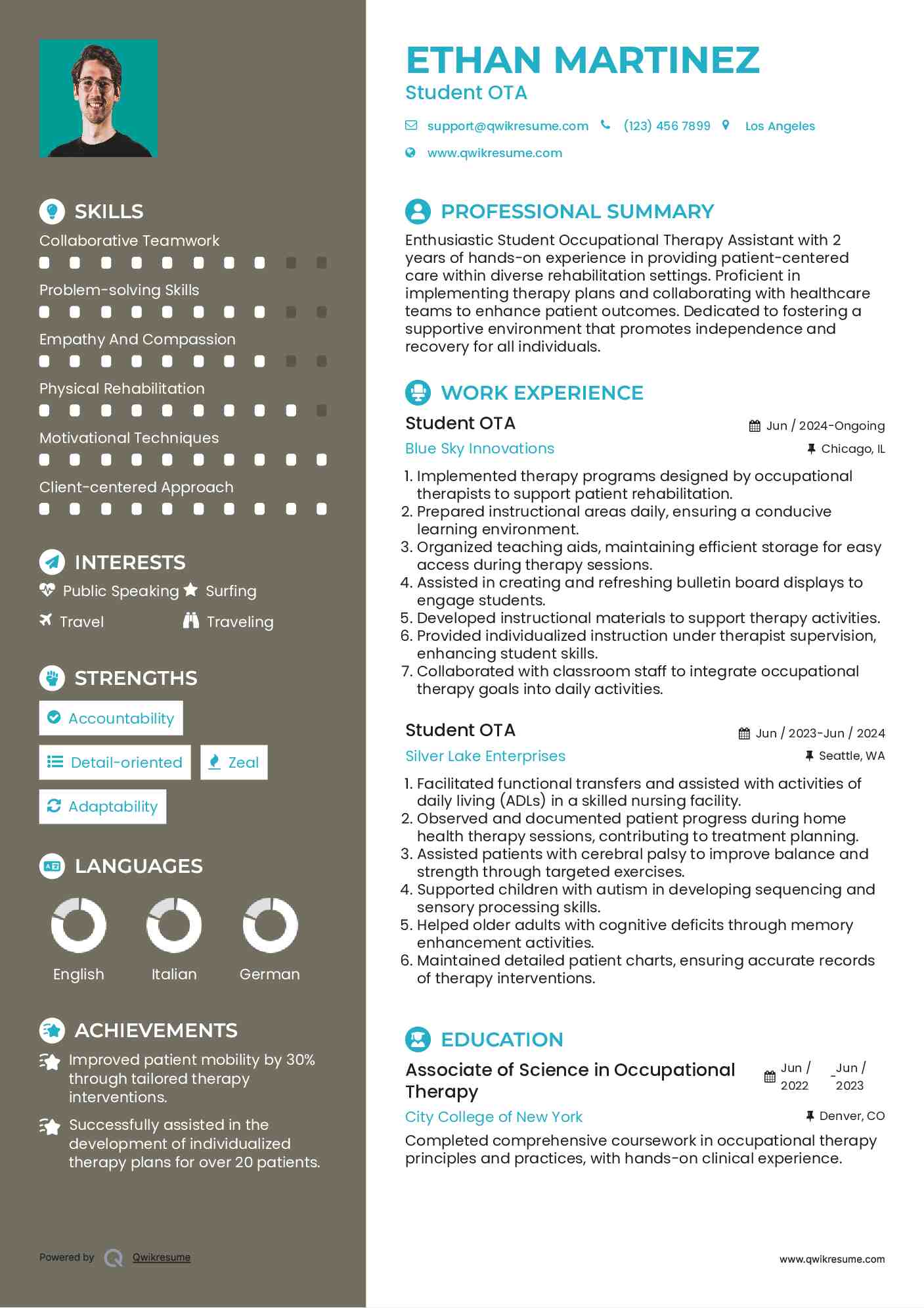 Student OTA Resume Model