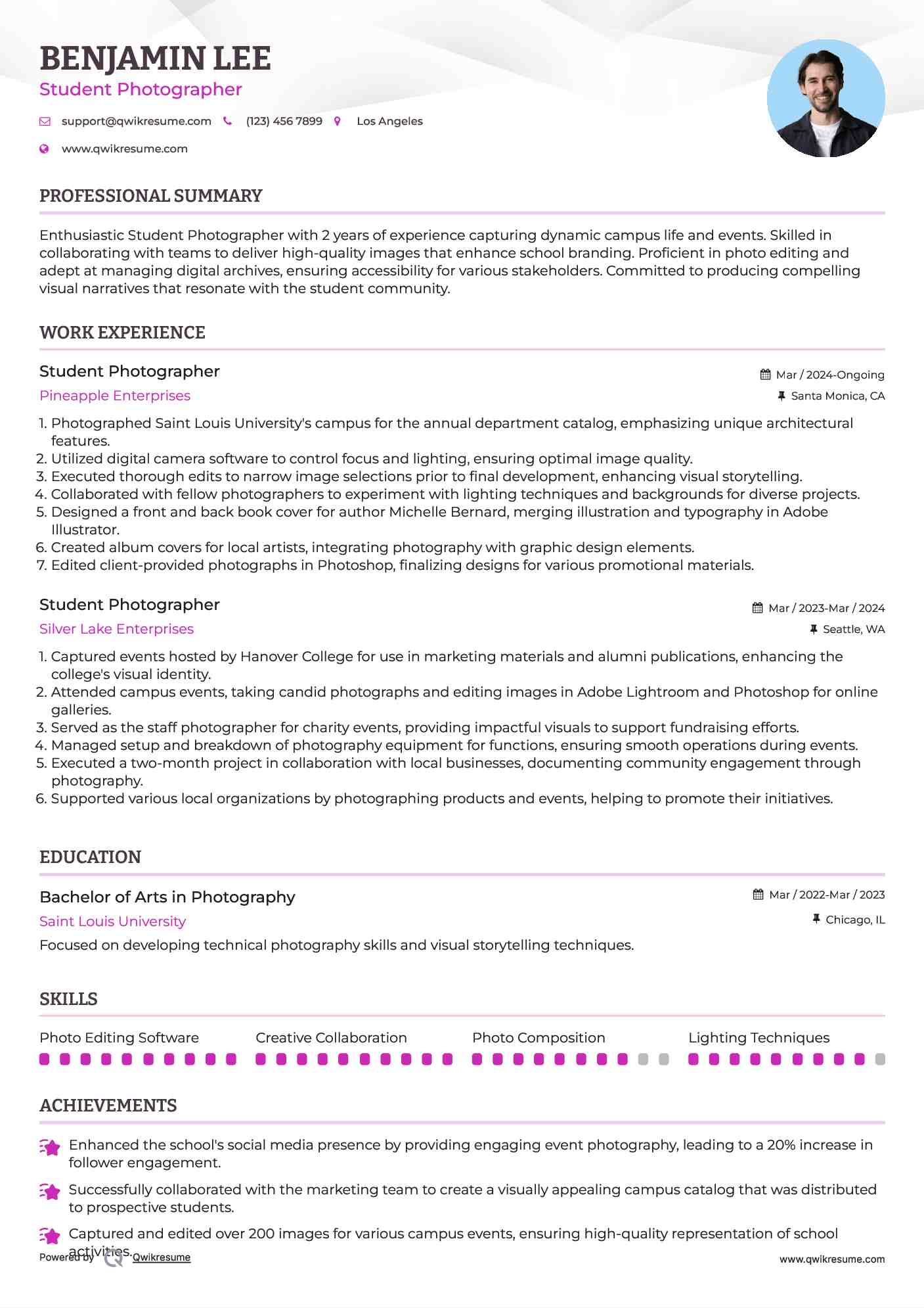 Student Photographer Resume Format