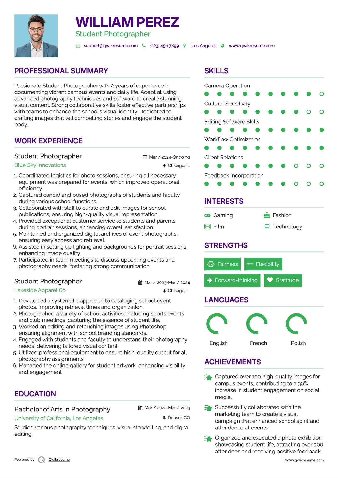 Student Photographer Resume Format
