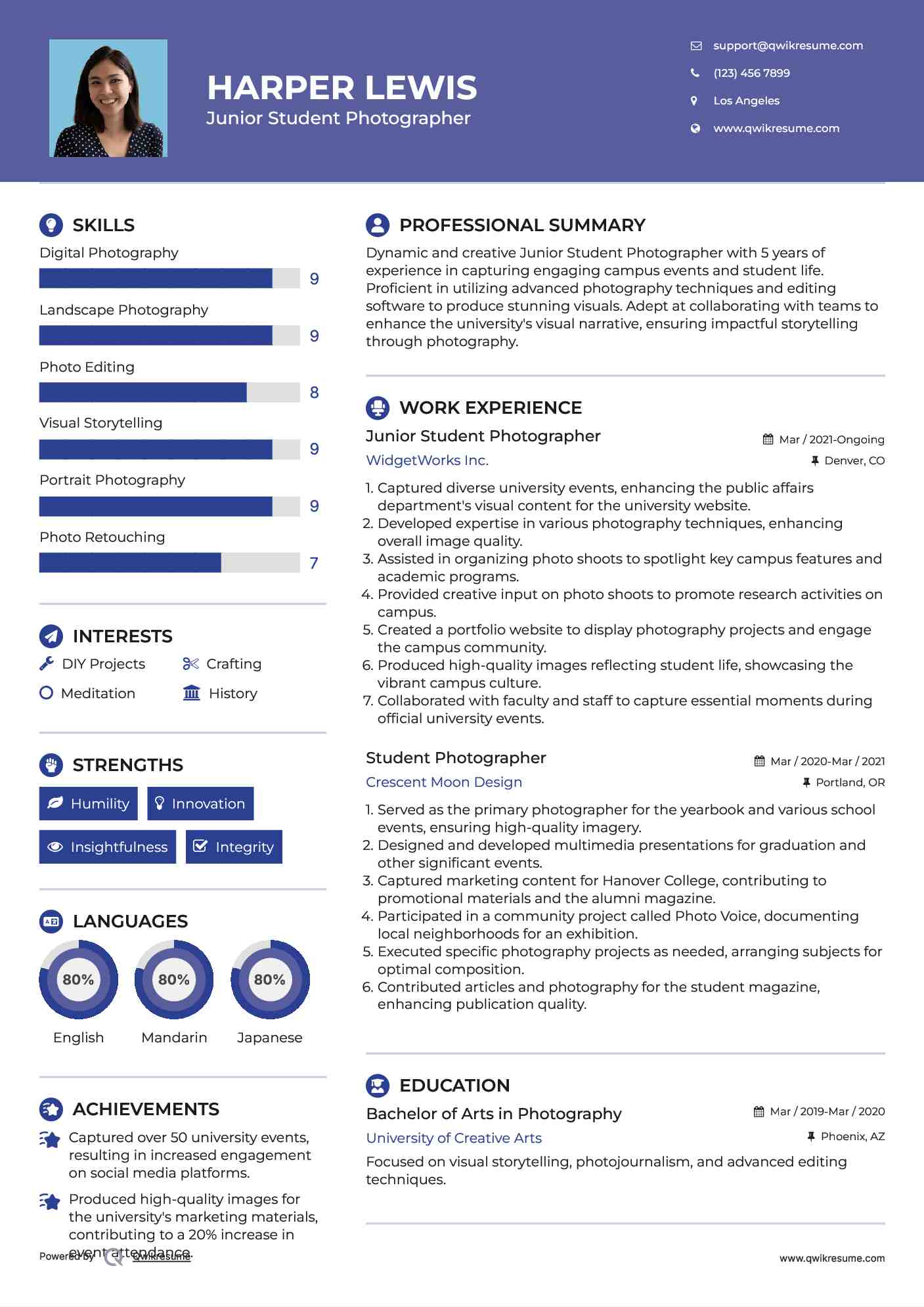 Junior Student Photographer Resume Format