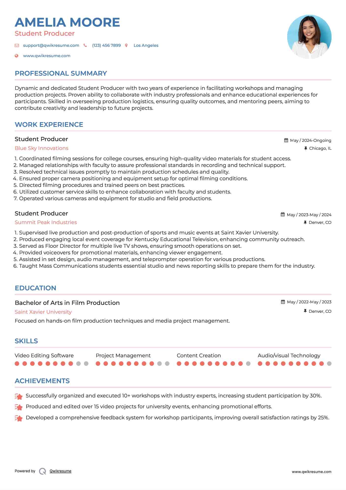Student Producer Resume Format
