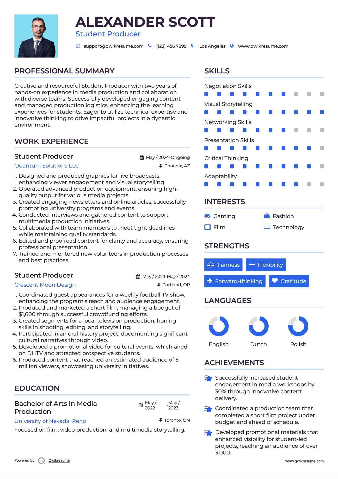 Student Producer Resume Format