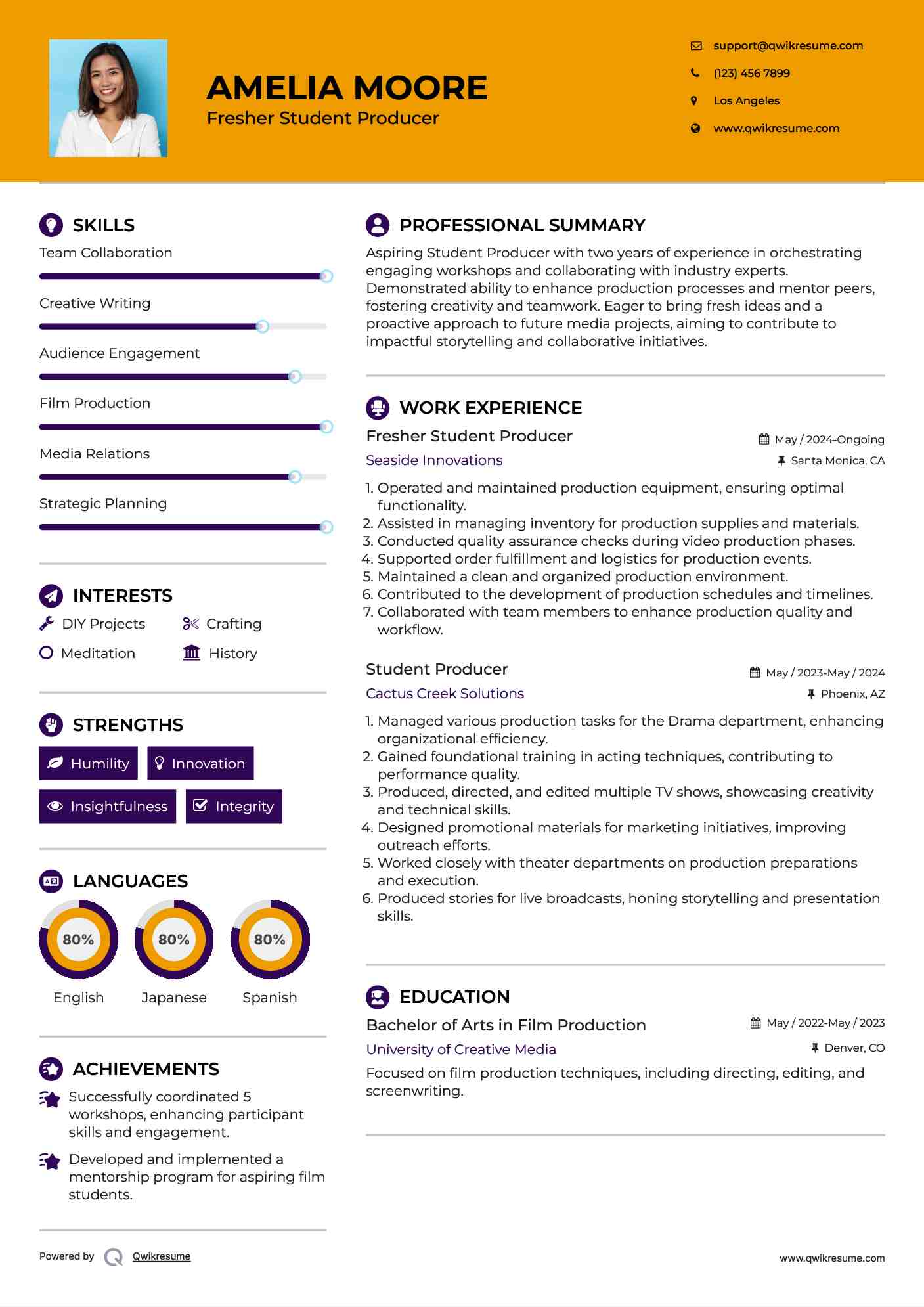 Fresher Student Producer Resume Template