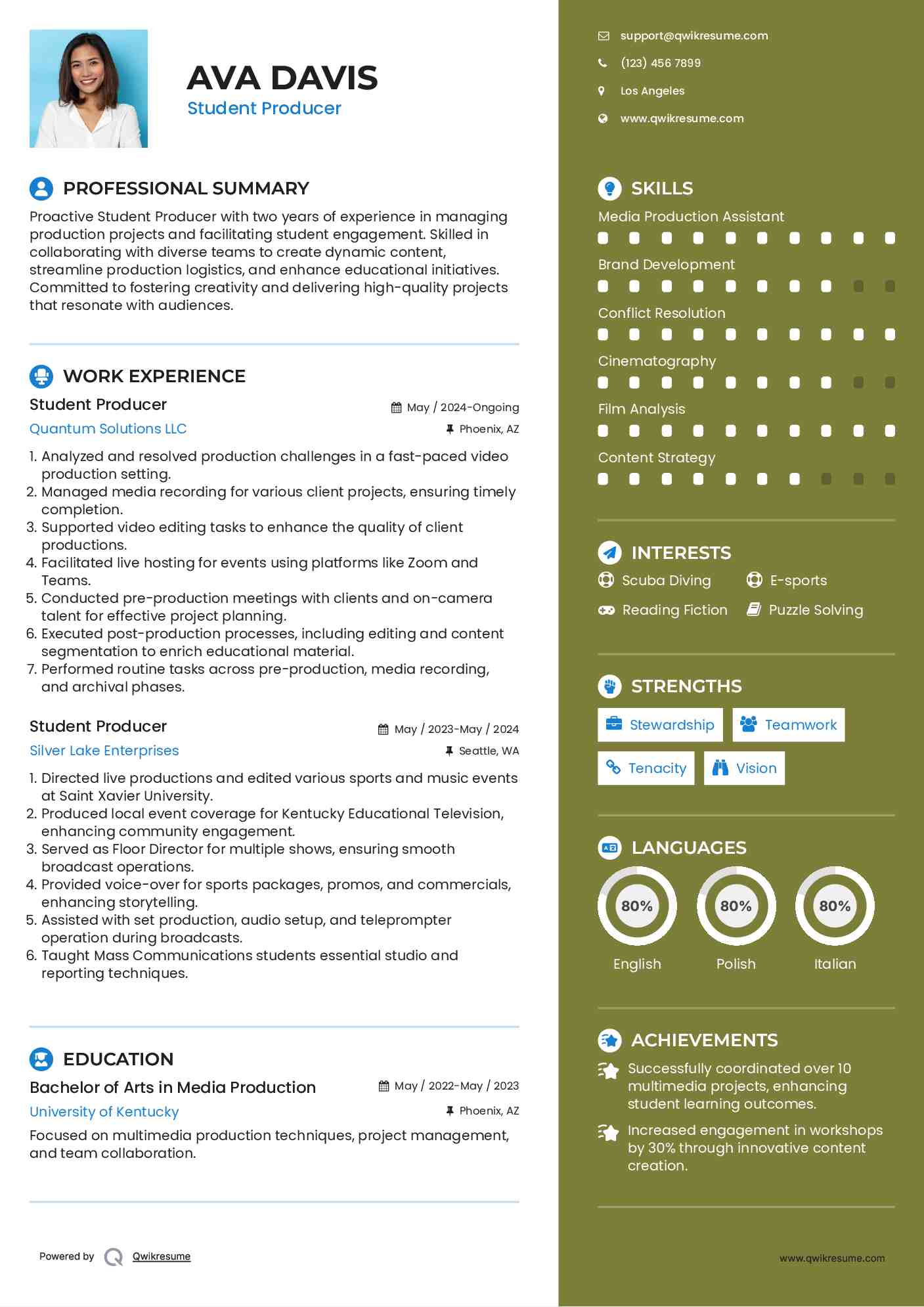 Student Producer Resume Example