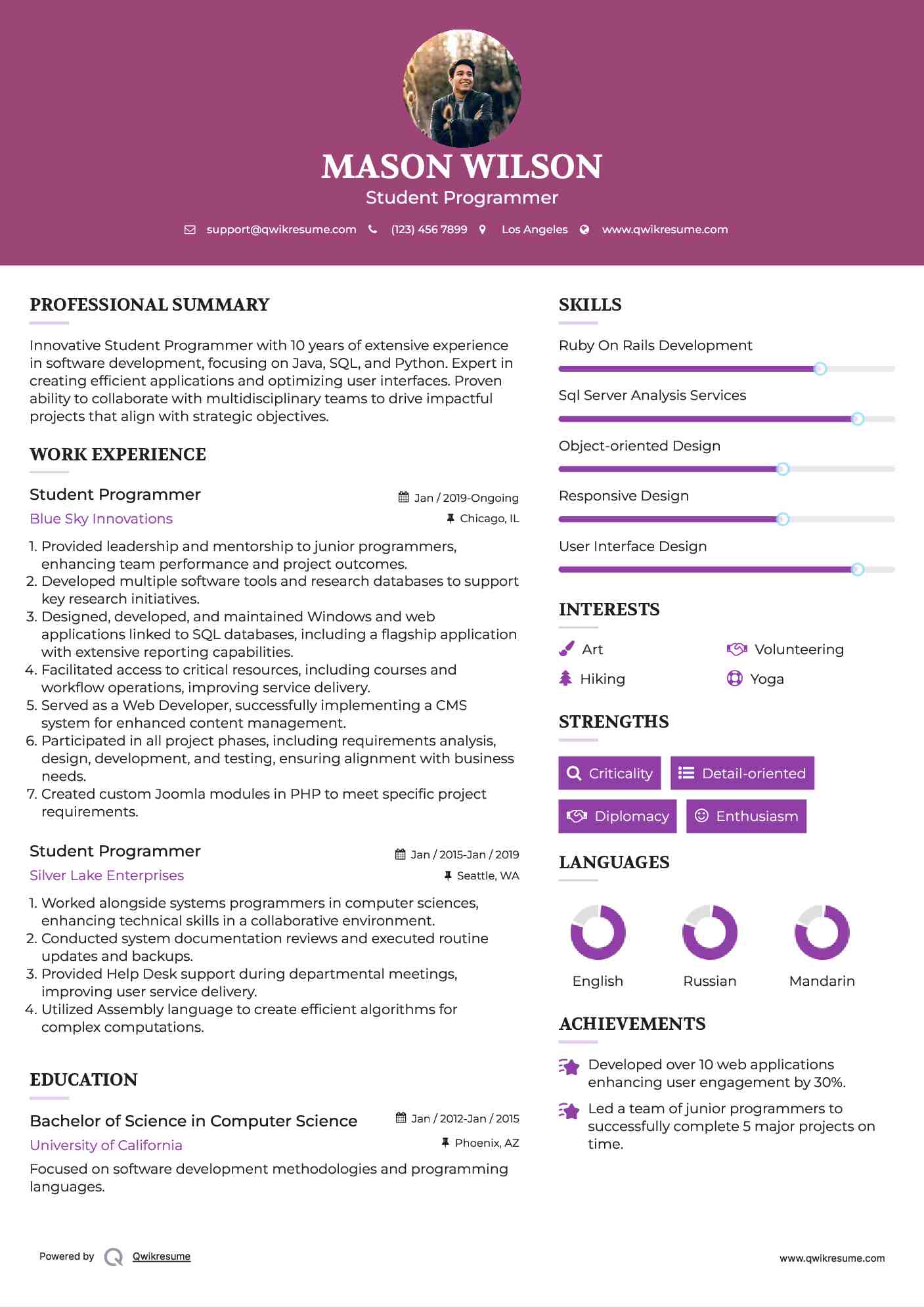 Student Programmer Resume Model