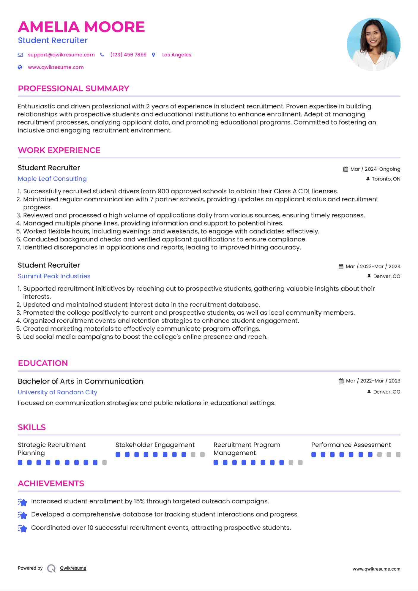 Student Recruiter Resume Model