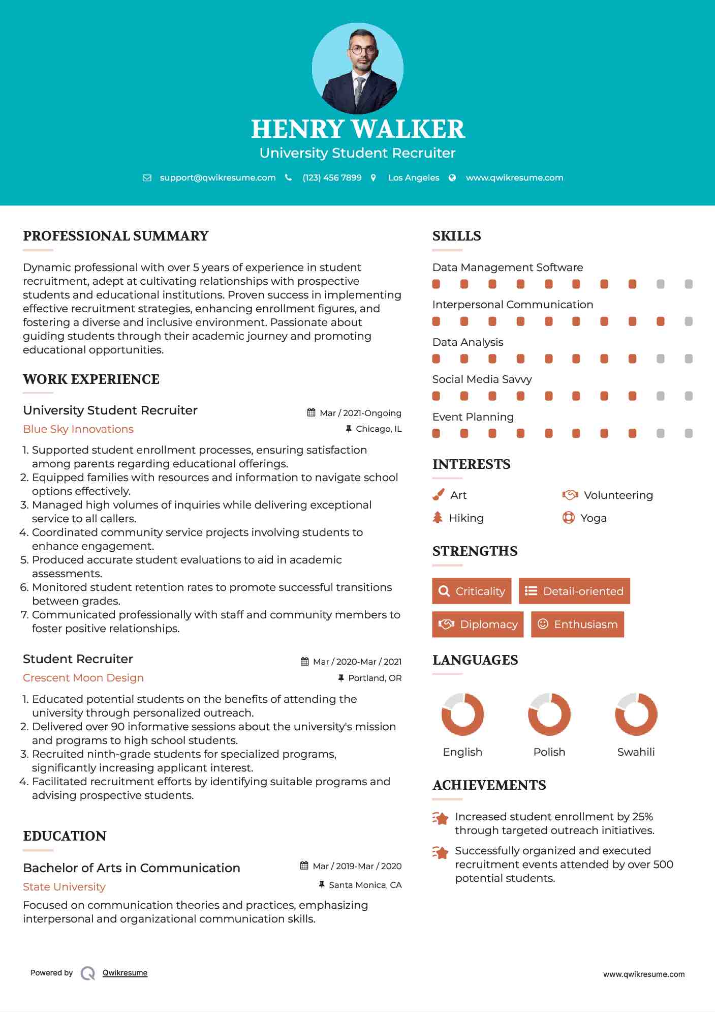 University Student Recruiter Resume Template