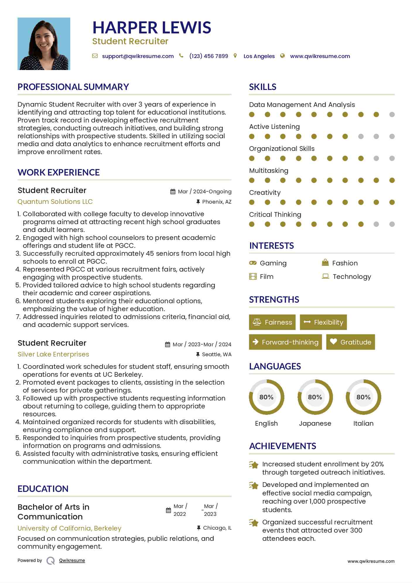 Student Recruiter Resume Example