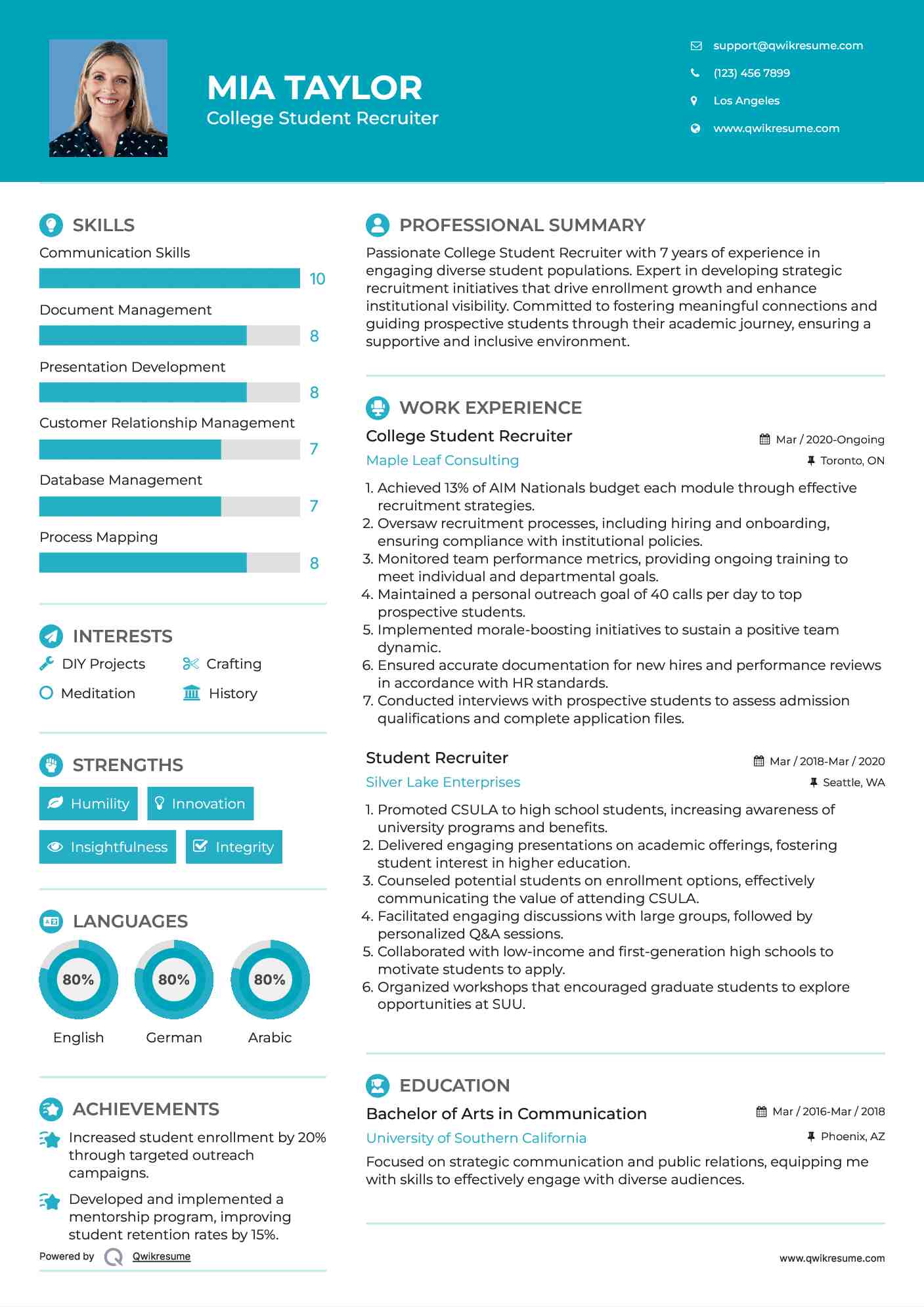 College Student Recruiter Resume Format