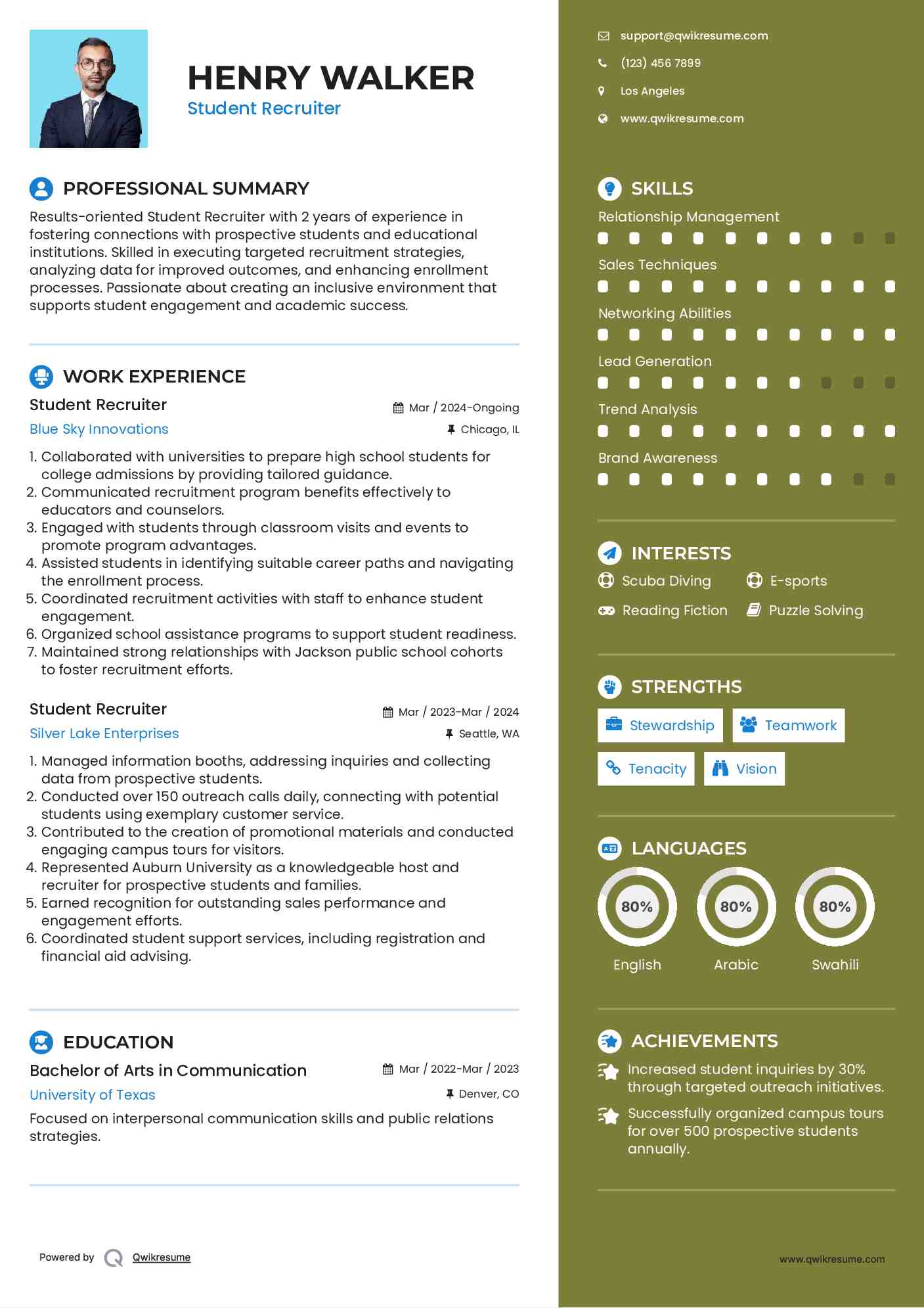 Student Recruiter Resume Format