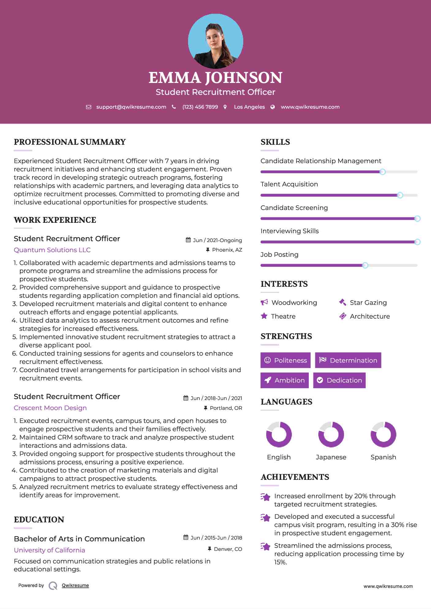 Student Recruitment Officer Resume Format