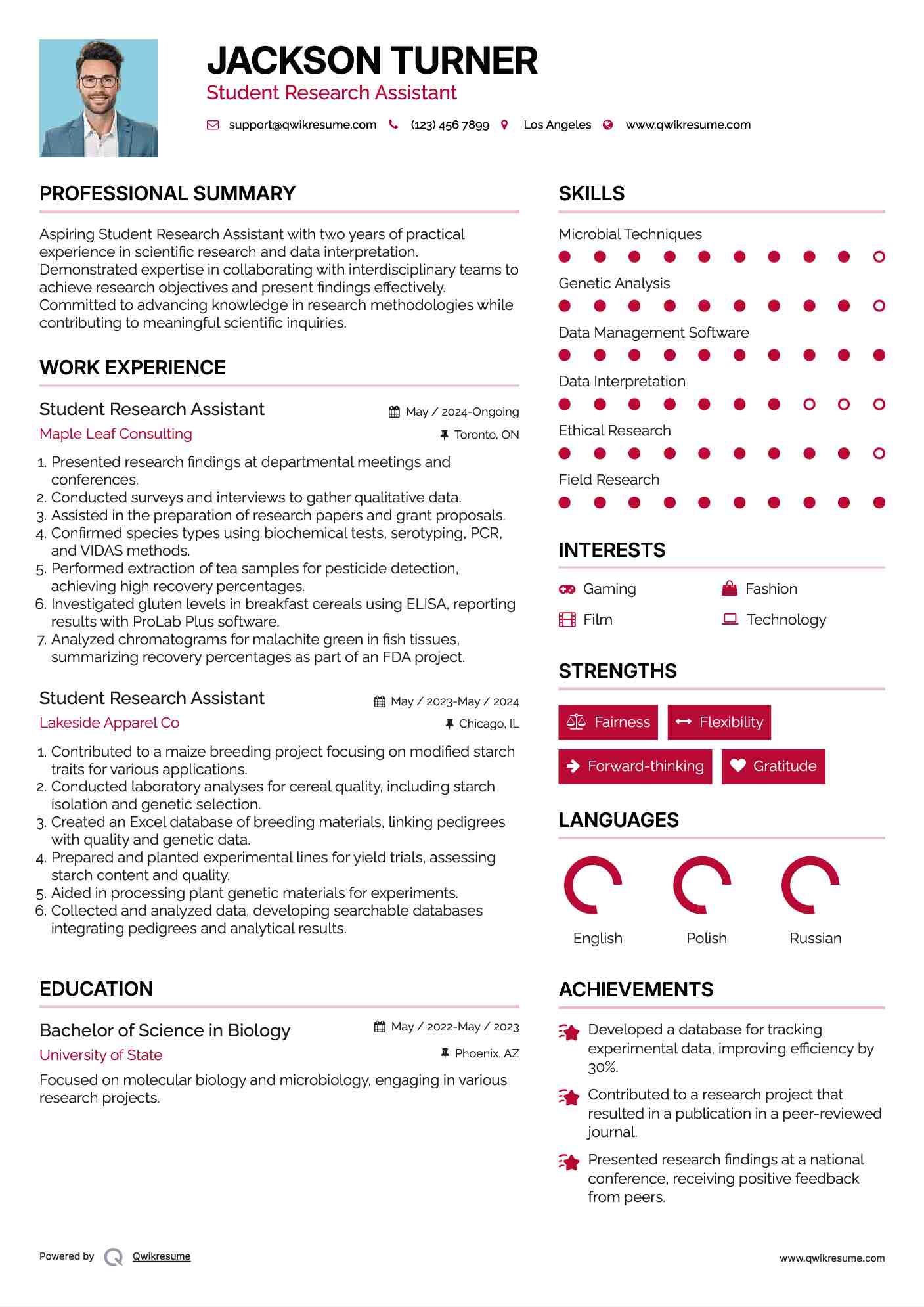 Student Research Assistant Resume Format