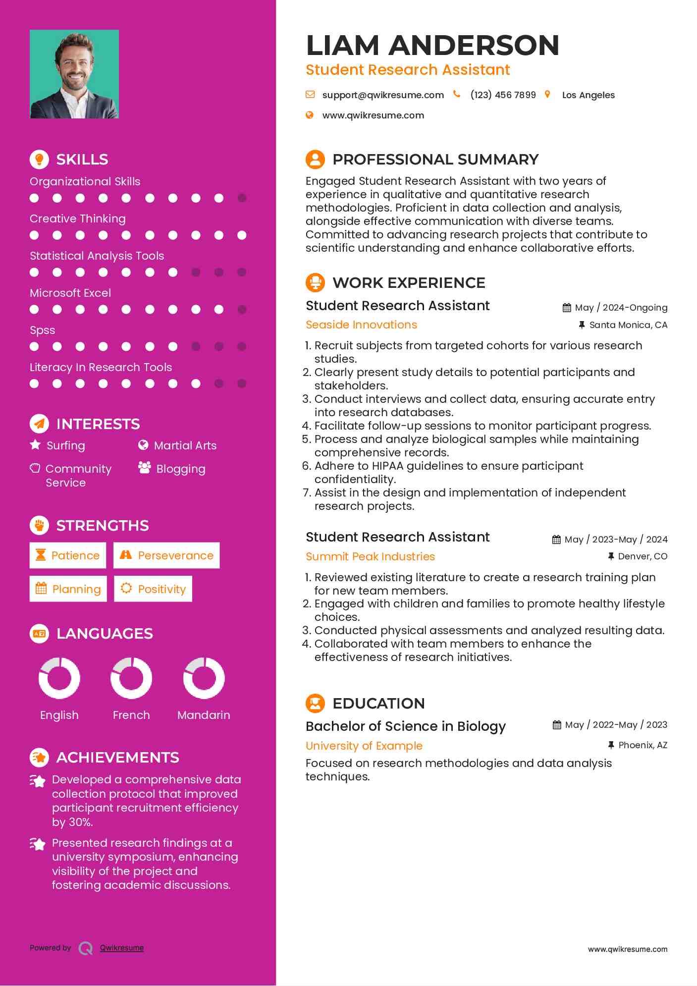 Student Research Assistant Resume Template