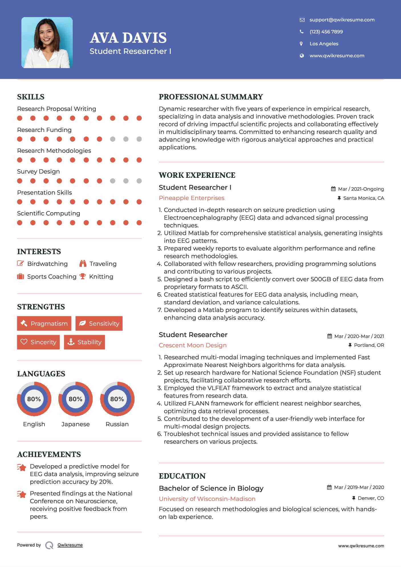 Student Researcher I Resume Template