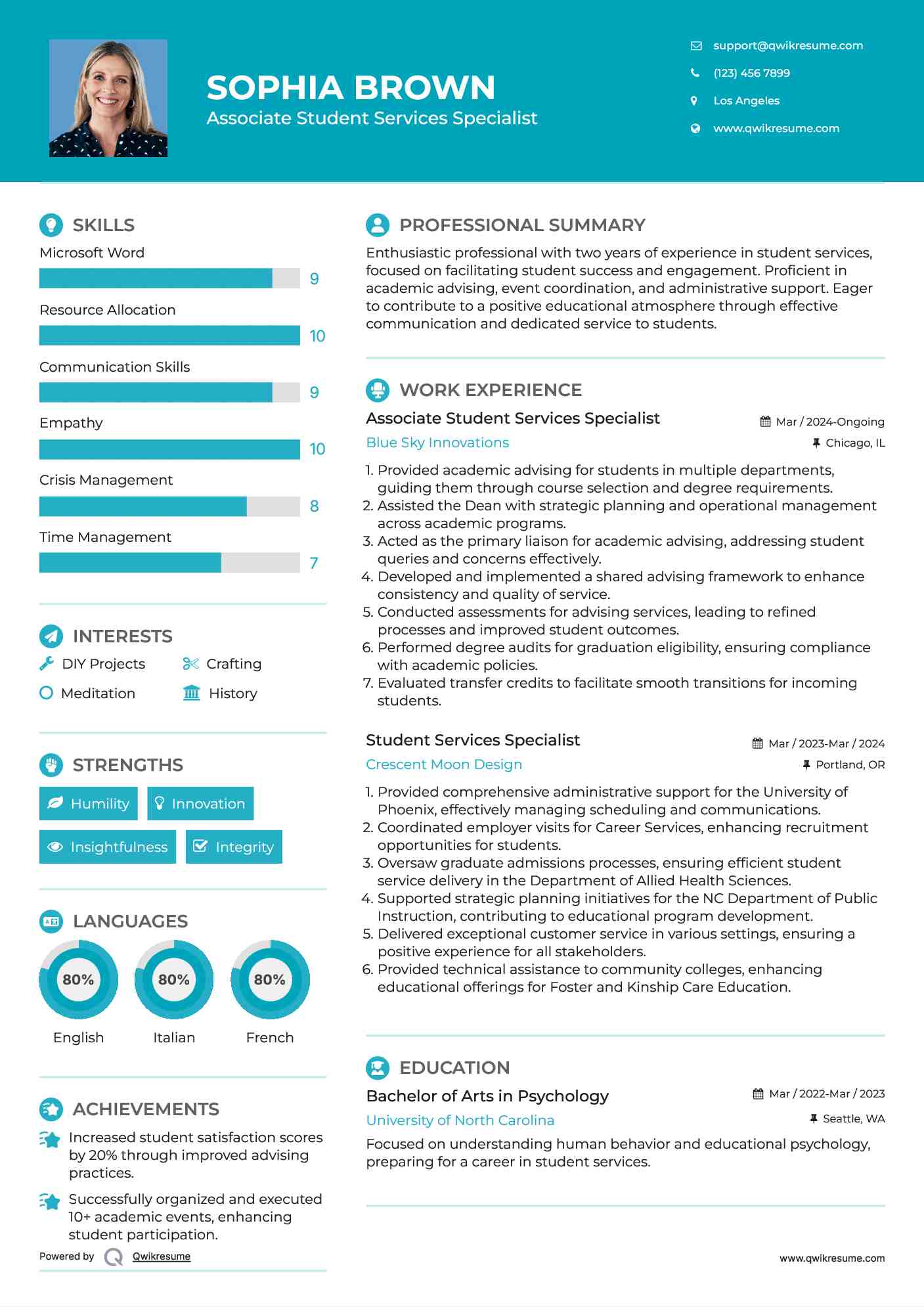 Associate Student Services Specialist Resume Template