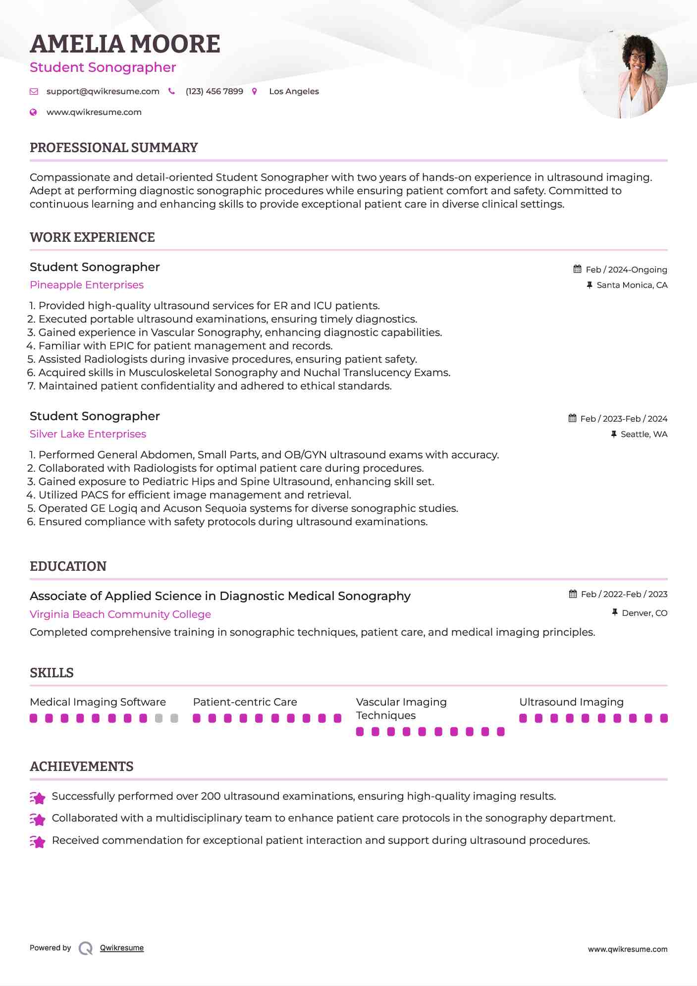 Student Sonographer Resume Template