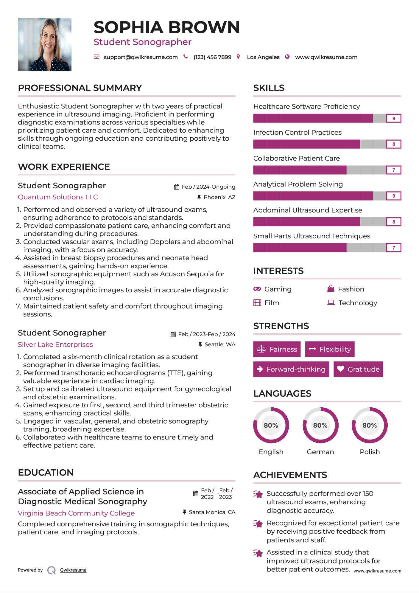 Student Sonographer Resume Sample