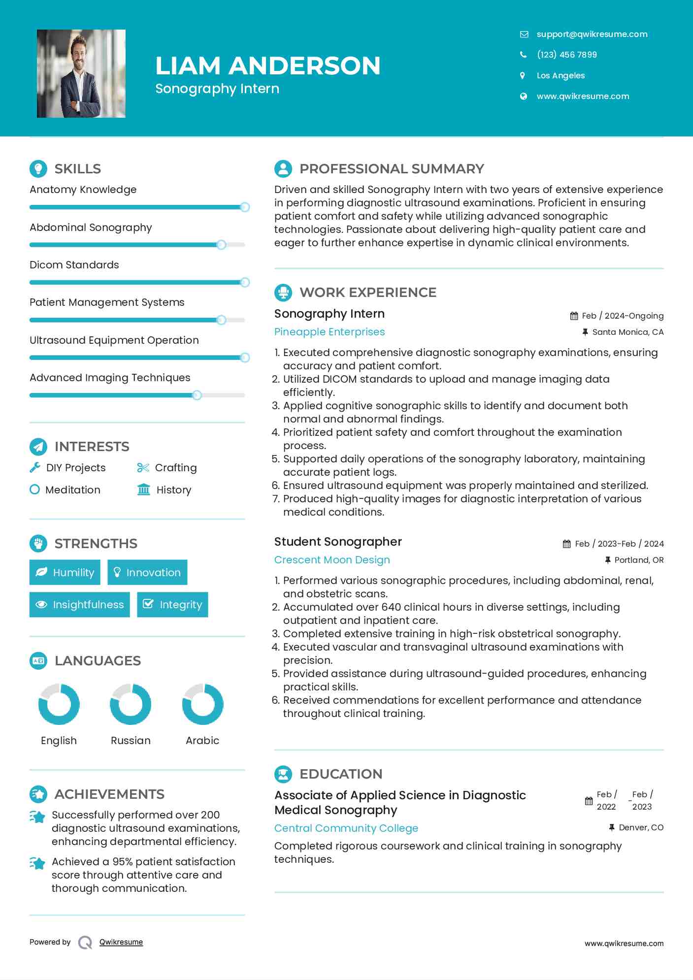 Sonography Intern Resume Model