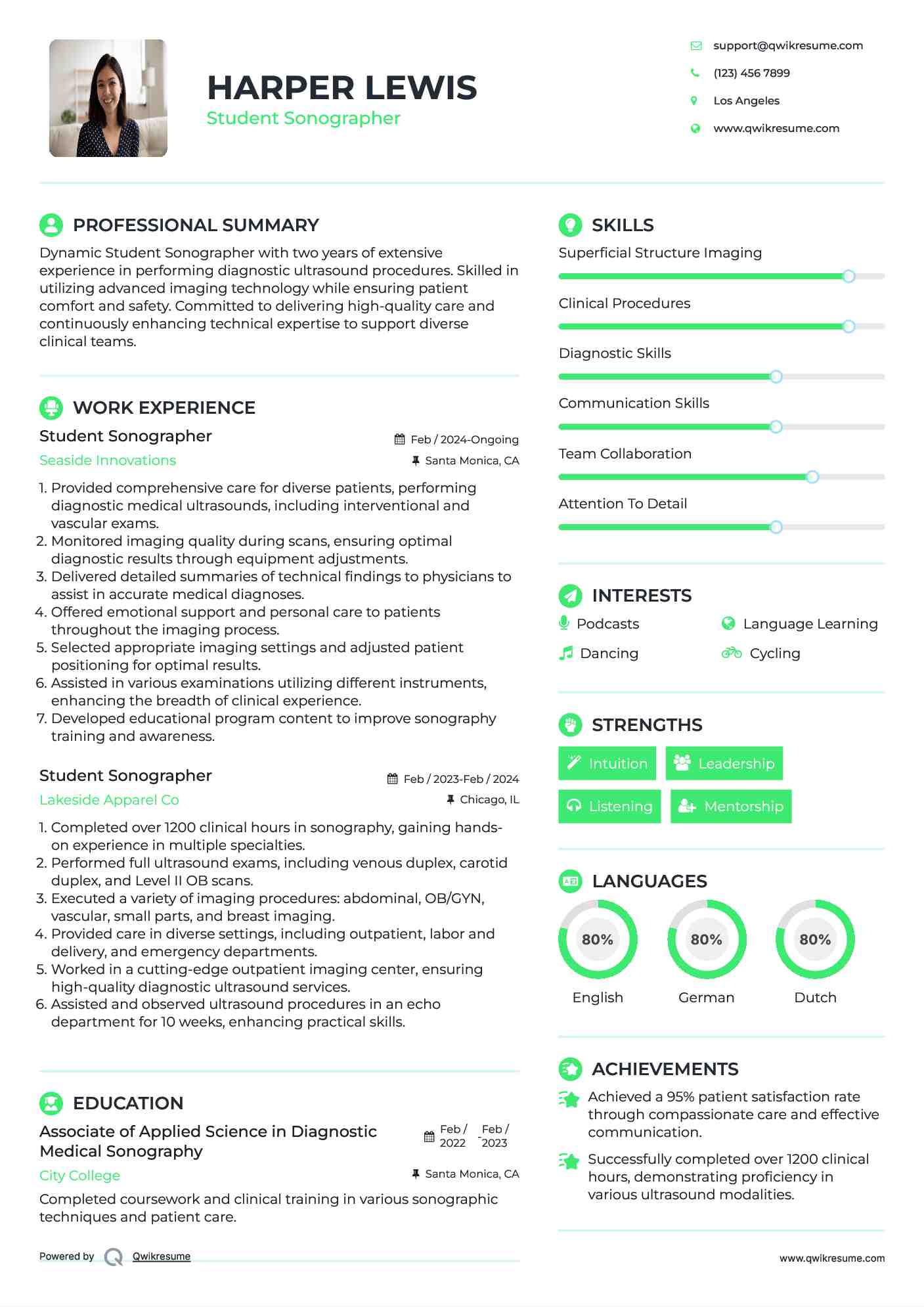 Student Sonographer Resume Model