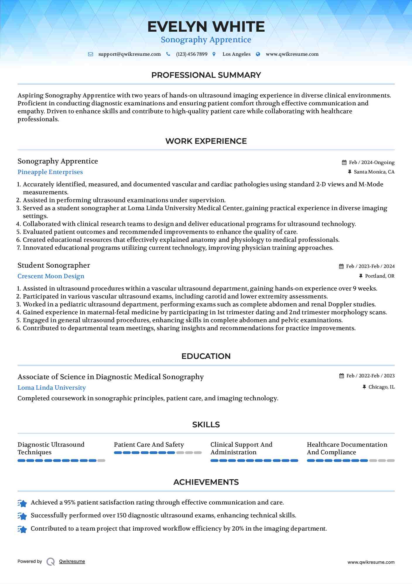 Sonography Apprentice Resume Format