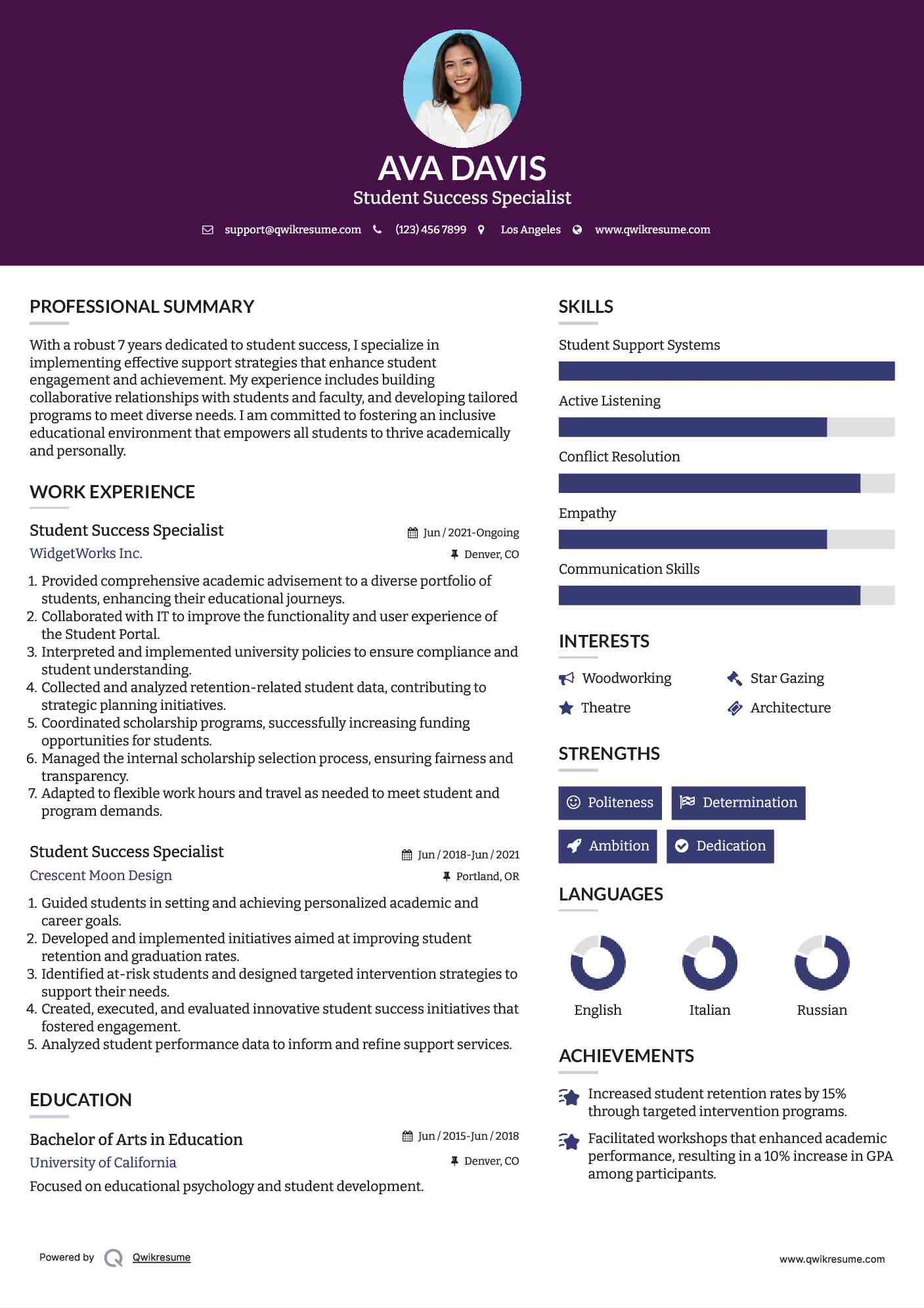 Student Success Specialist Resume Model