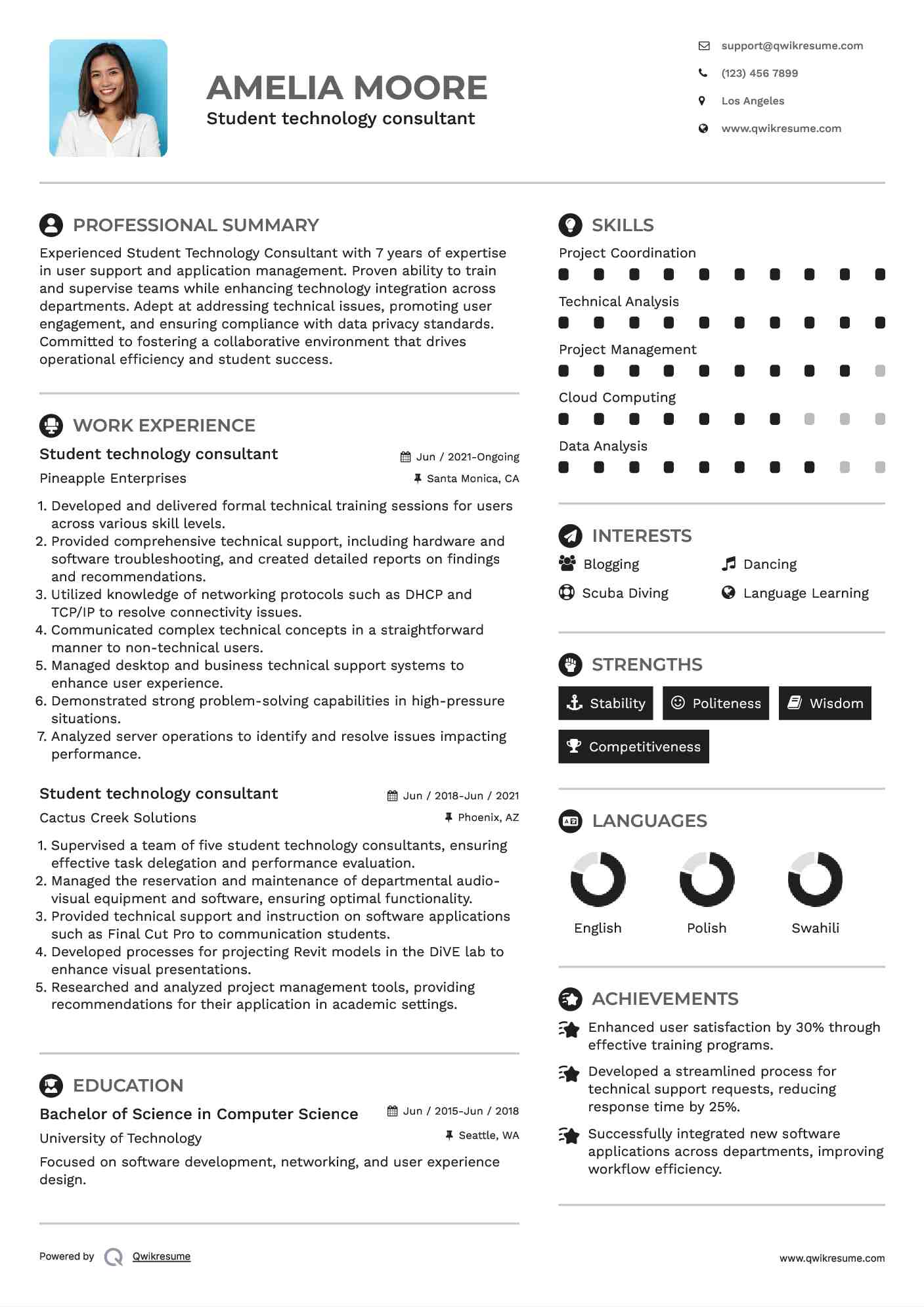 Student technology consultant Resume Format