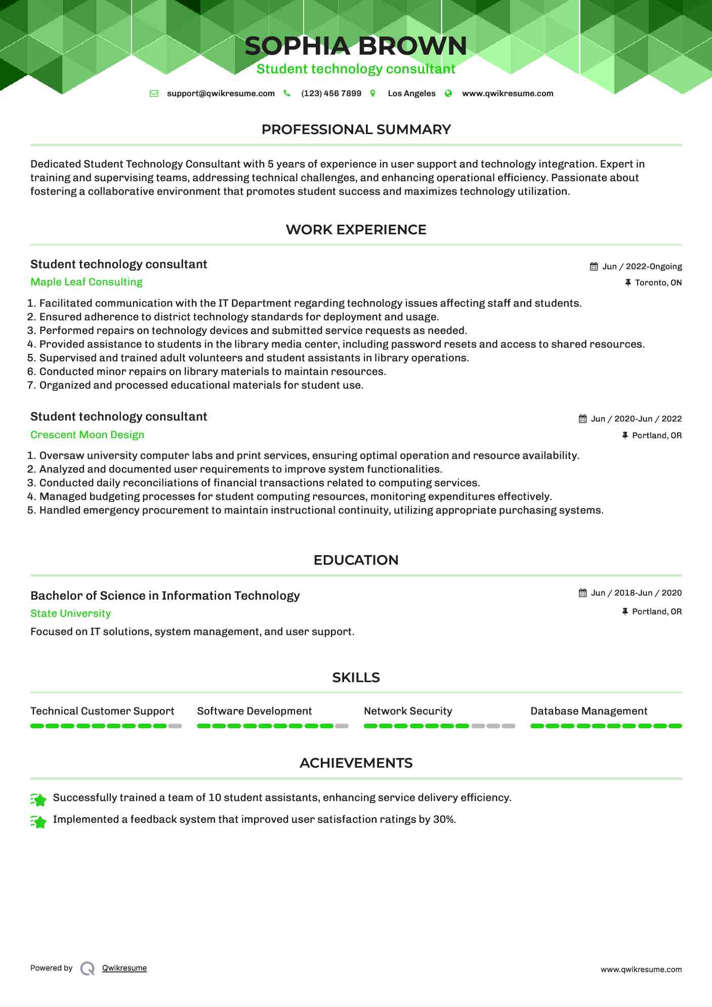 Student technology consultant Resume Template