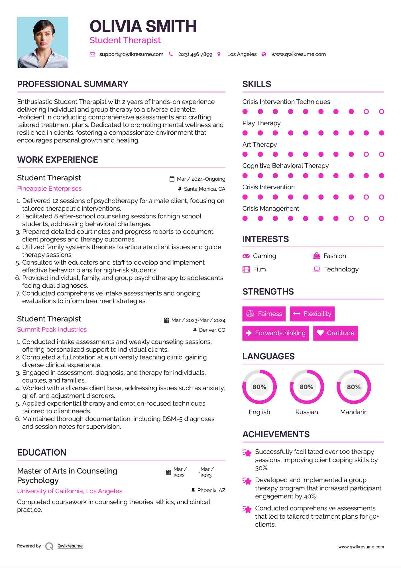 Student Therapist Resume Format